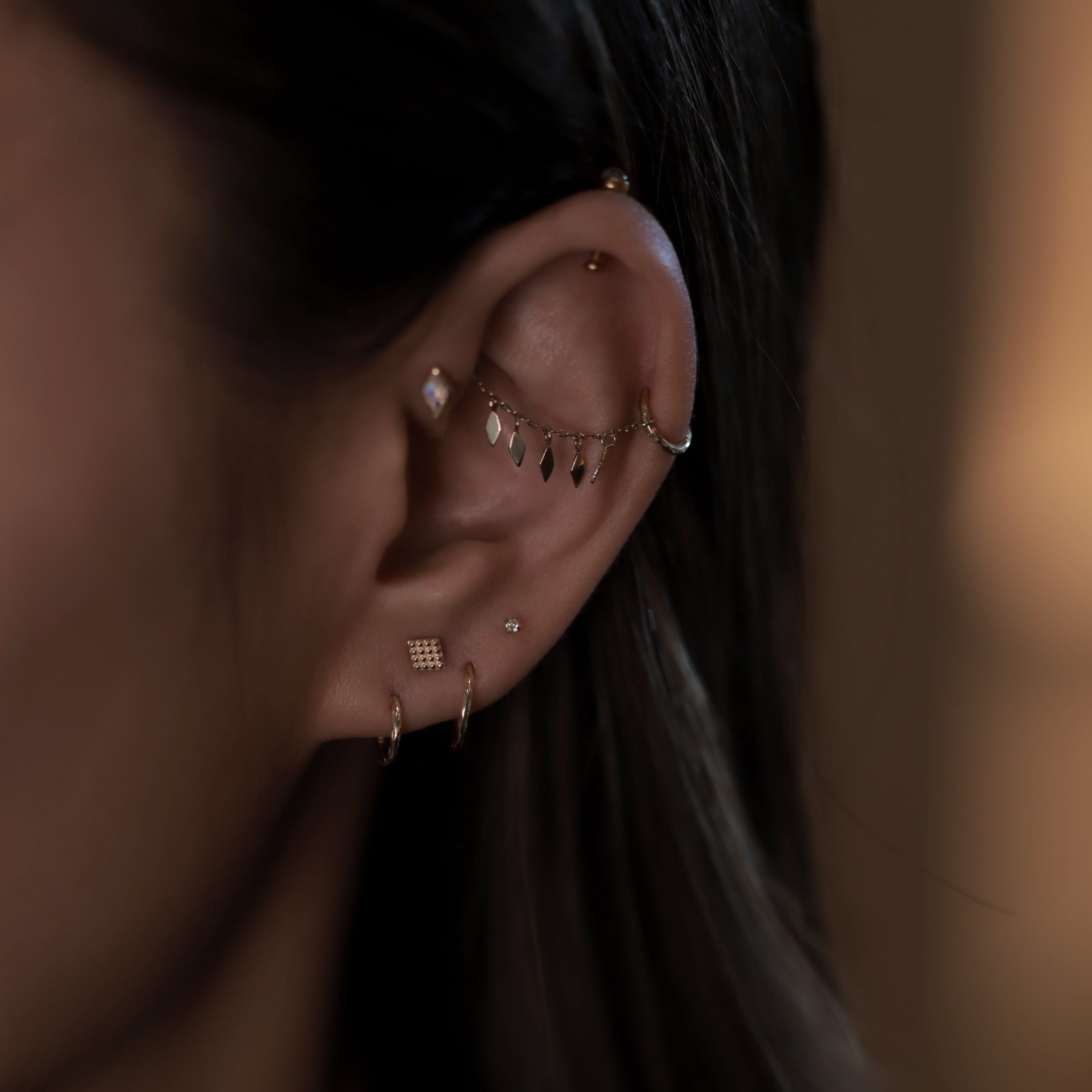 BEATTI Threadless Ends 14k Gold Beaded Textured Rhombus Flat Back Stud 14k Gold Beaded Textured Rhombus Flat Back Stud