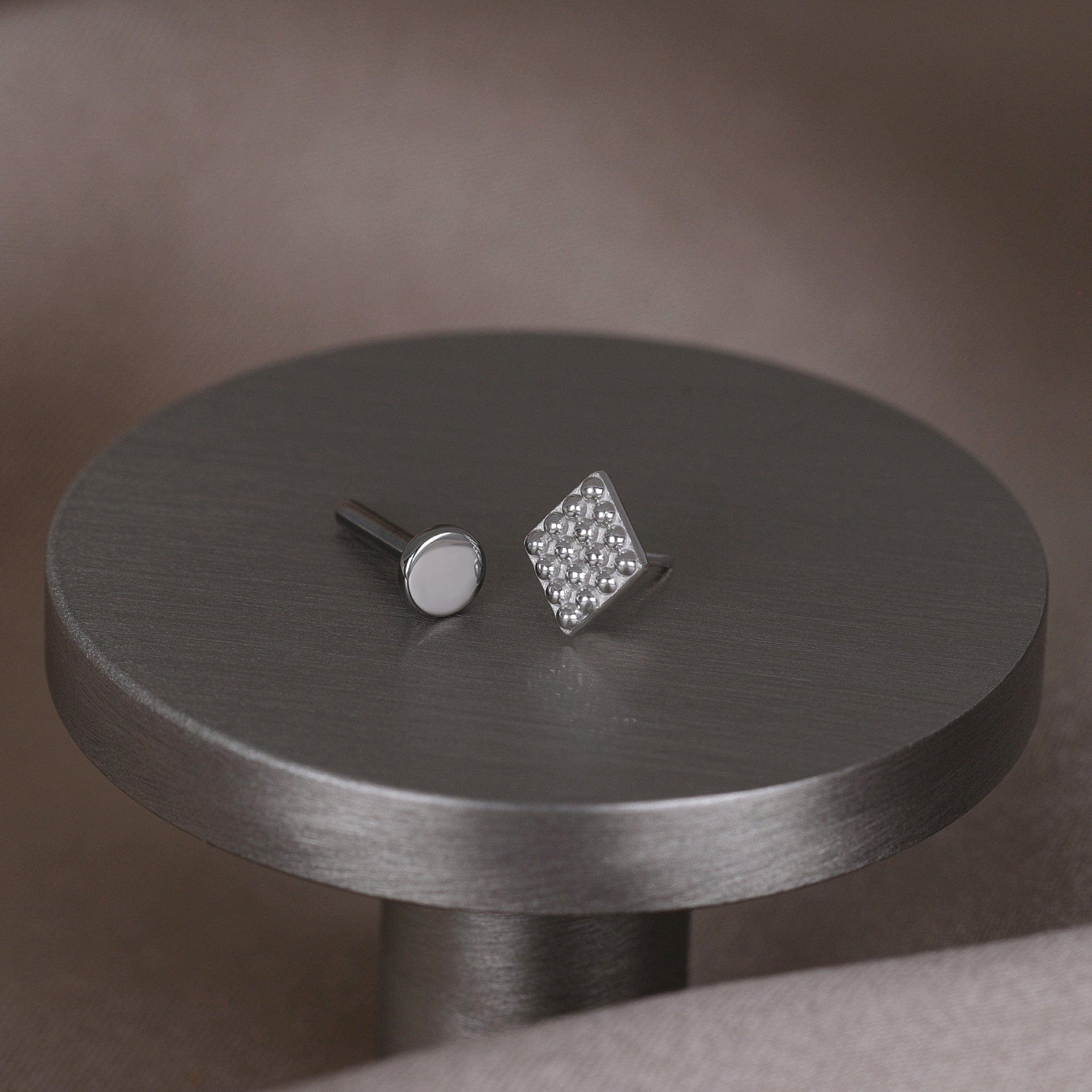 BEATTI Threadless Ends White Gold / 16g/5mm 14k Gold Beaded Textured Rhombus Flat Back Stud 14k Gold Beaded Textured Rhombus Flat Back Stud