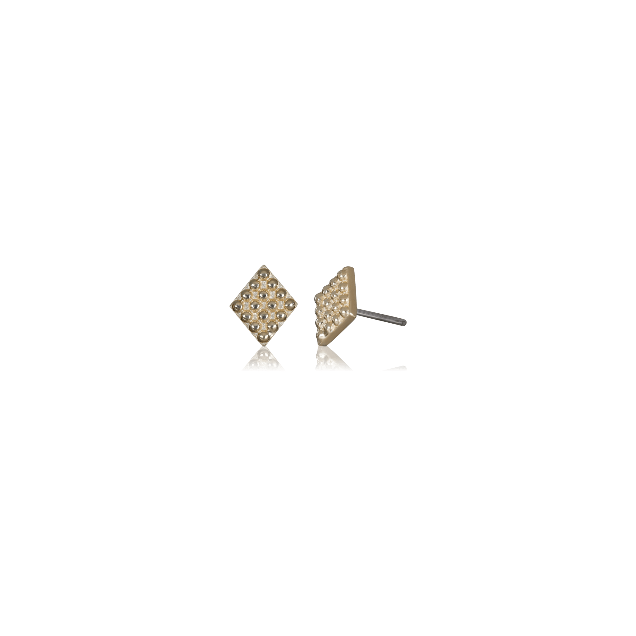 BEATTI Threadless Ends 14k Gold Beaded Textured Rhombus Flat Back Stud 14k Gold Beaded Textured Rhombus Flat Back Stud