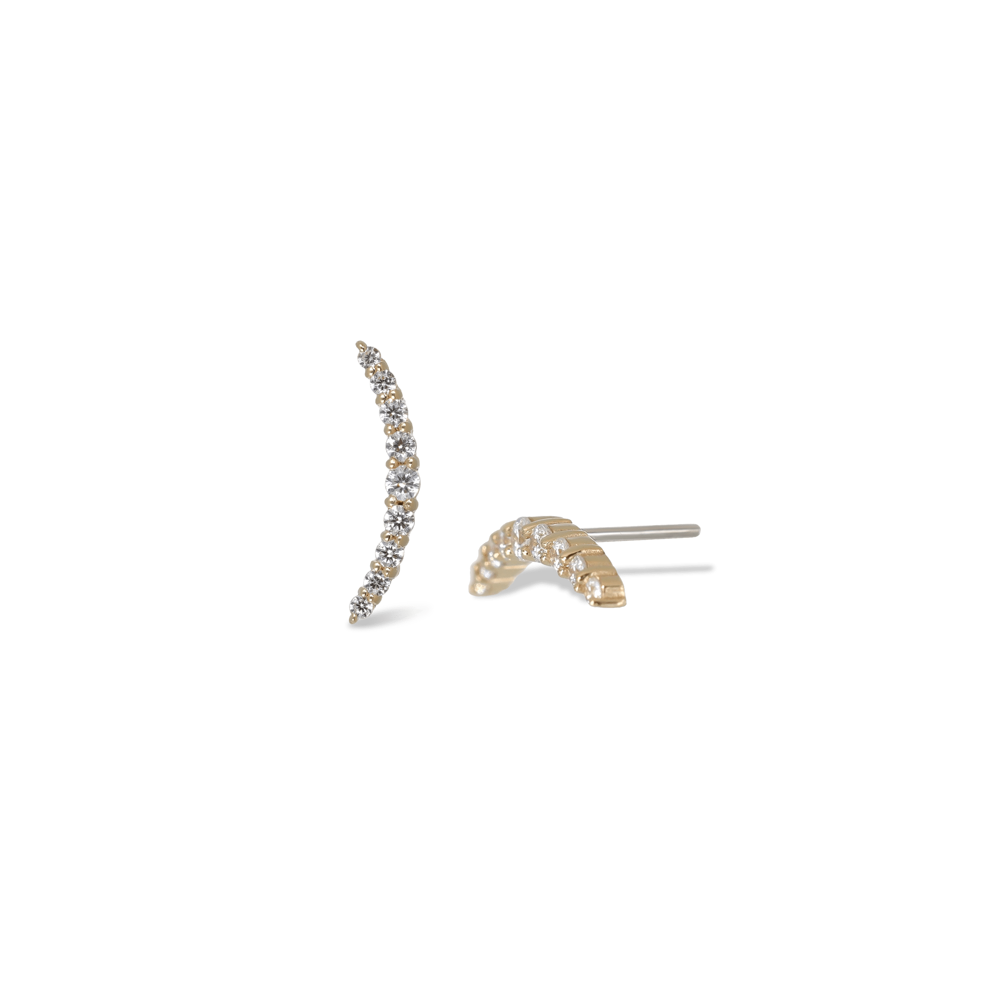 BEATTI Threadless Ends Gold 14K Gold CZ Curved Bar Threadless Ends K-PJTH021 TH Curved Bar CZ 14K Gold CZ Curved Bar Threadless Ends