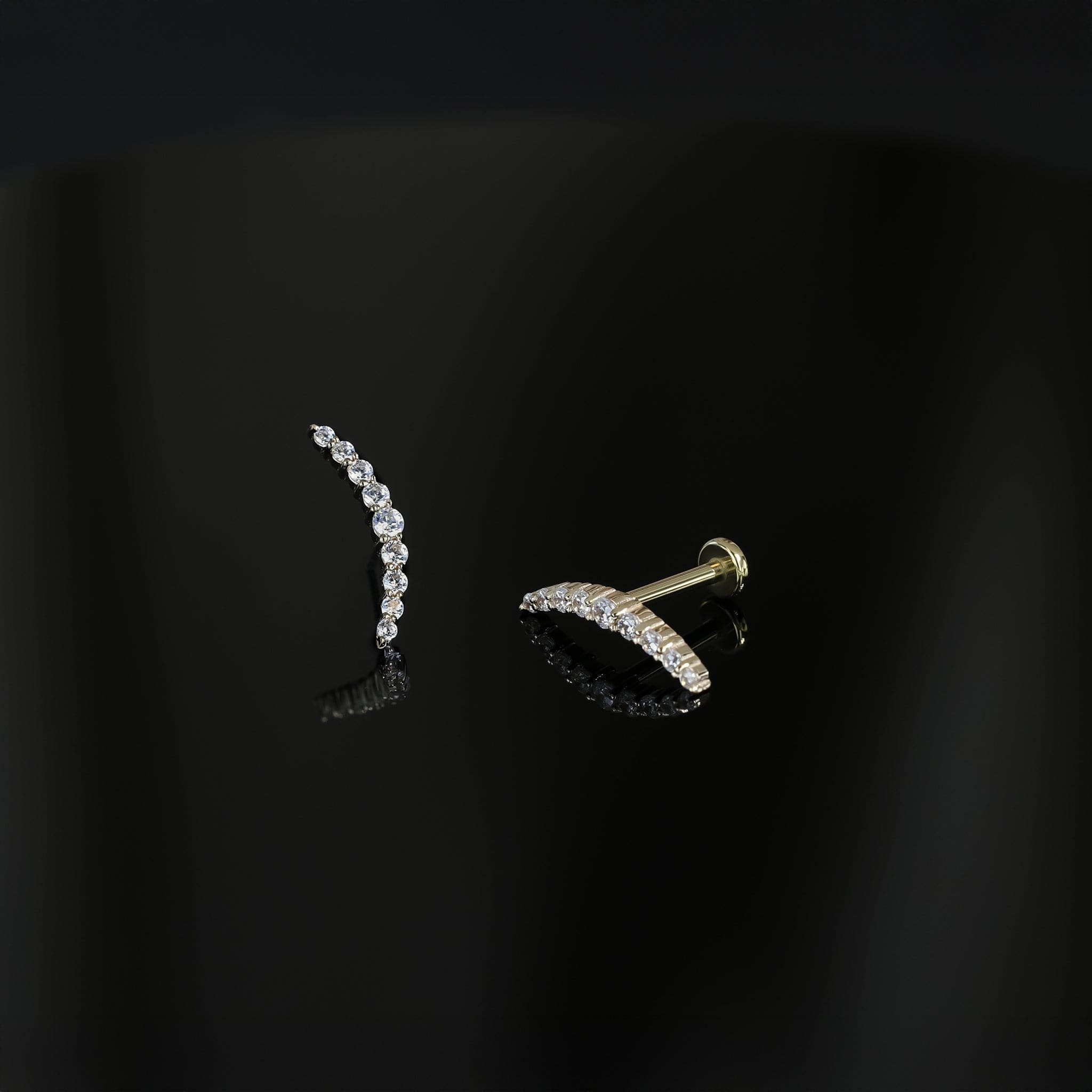 BEATTI Threadless Ends Gold 14K Gold CZ Curved Bar Threadless Ends K-PJTH021 TH Curved Bar CZ 14K Gold CZ Curved Bar Threadless Ends