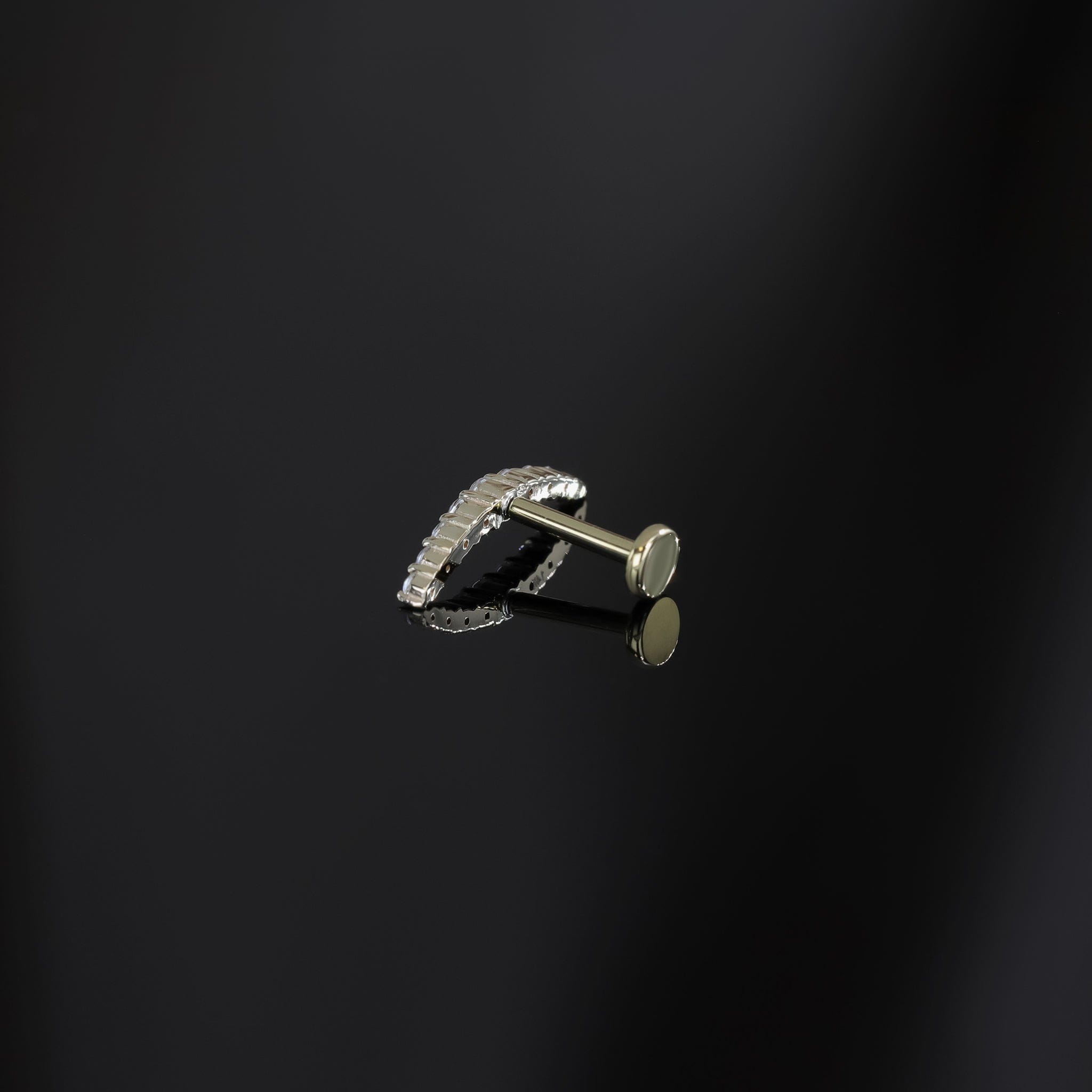 BEATTI Threadless Ends Gold 14K Gold CZ Curved Bar Threadless Ends K-PJTH021 TH Curved Bar CZ 14K Gold CZ Curved Bar Threadless Ends