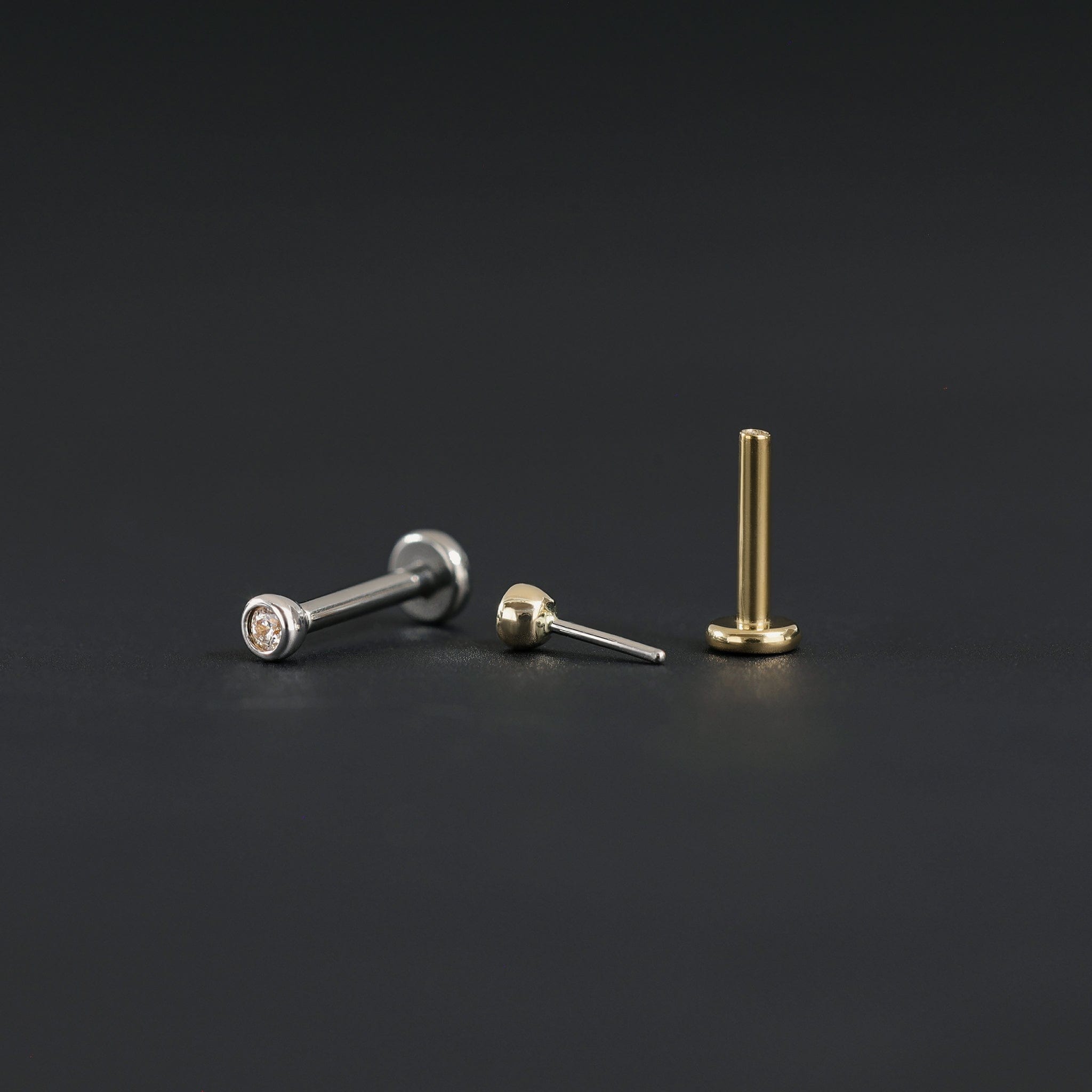 BEATTI Threadless Ends 14K Gold Tiny 2mm Bezel CZ Flat Back Stud 14K Gold Tiny 2mm Bezel CZ Flat Back Stud