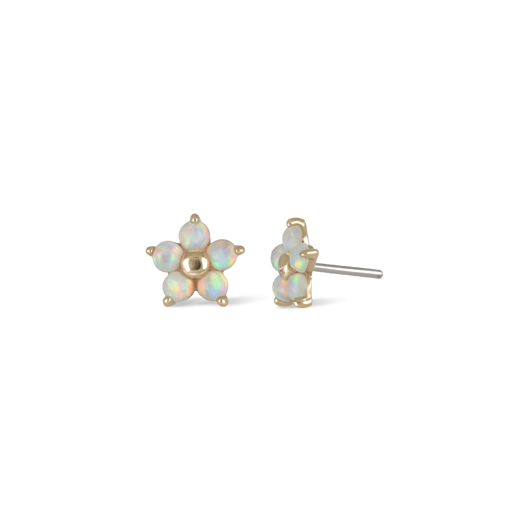 BEATTI Threadless Ends Gold 14K Gold Tiny Fire Opal Flower Threadless Ends K-PJTH013 Opal Flower 14K Gold Tiny Fire Opal Flower Threadless Ends