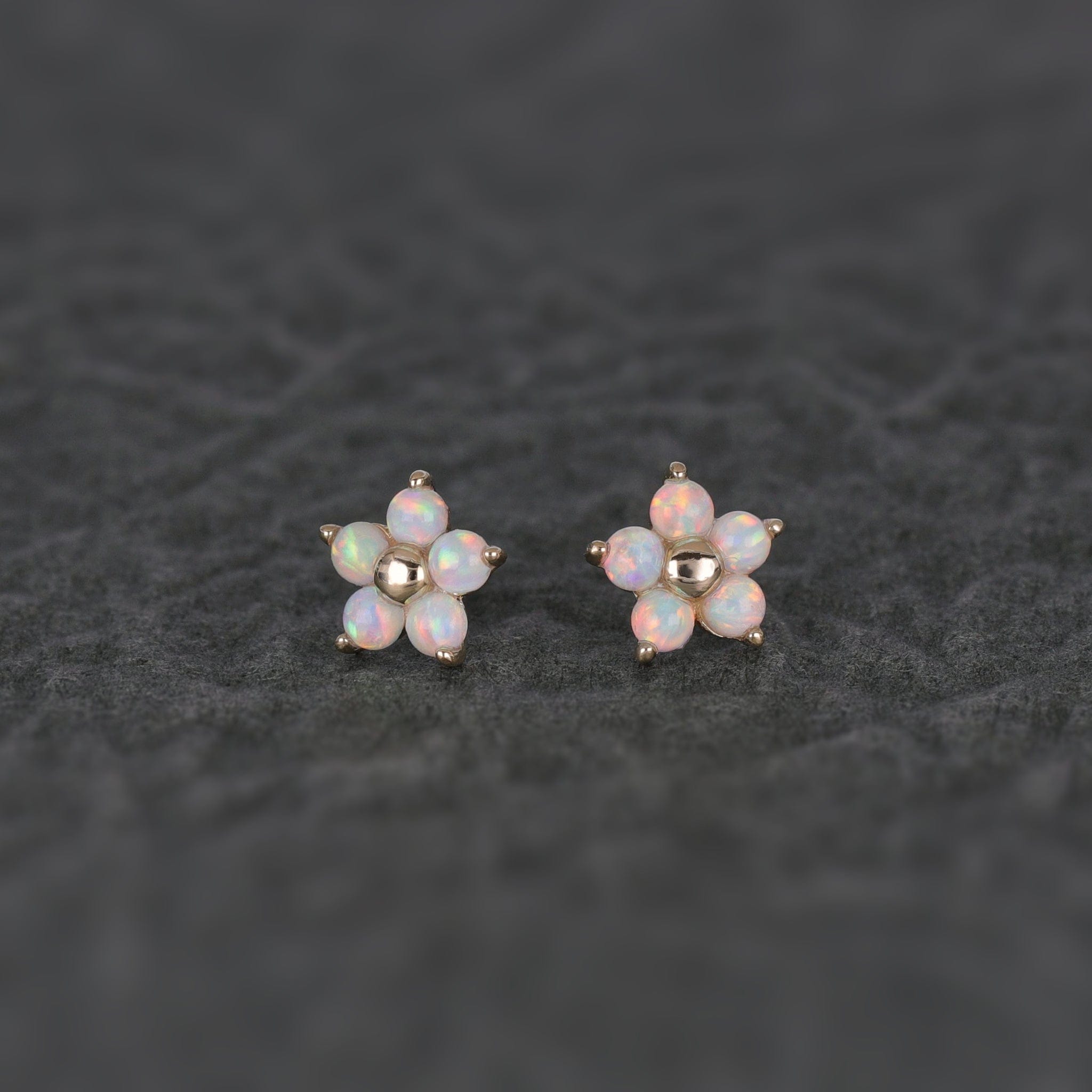 BEATTI Threadless Ends Gold 14K Gold Tiny Fire Opal Flower Threadless Ends K-PJTH013 Opal Flower 14K Gold Tiny Fire Opal Flower Threadless Ends