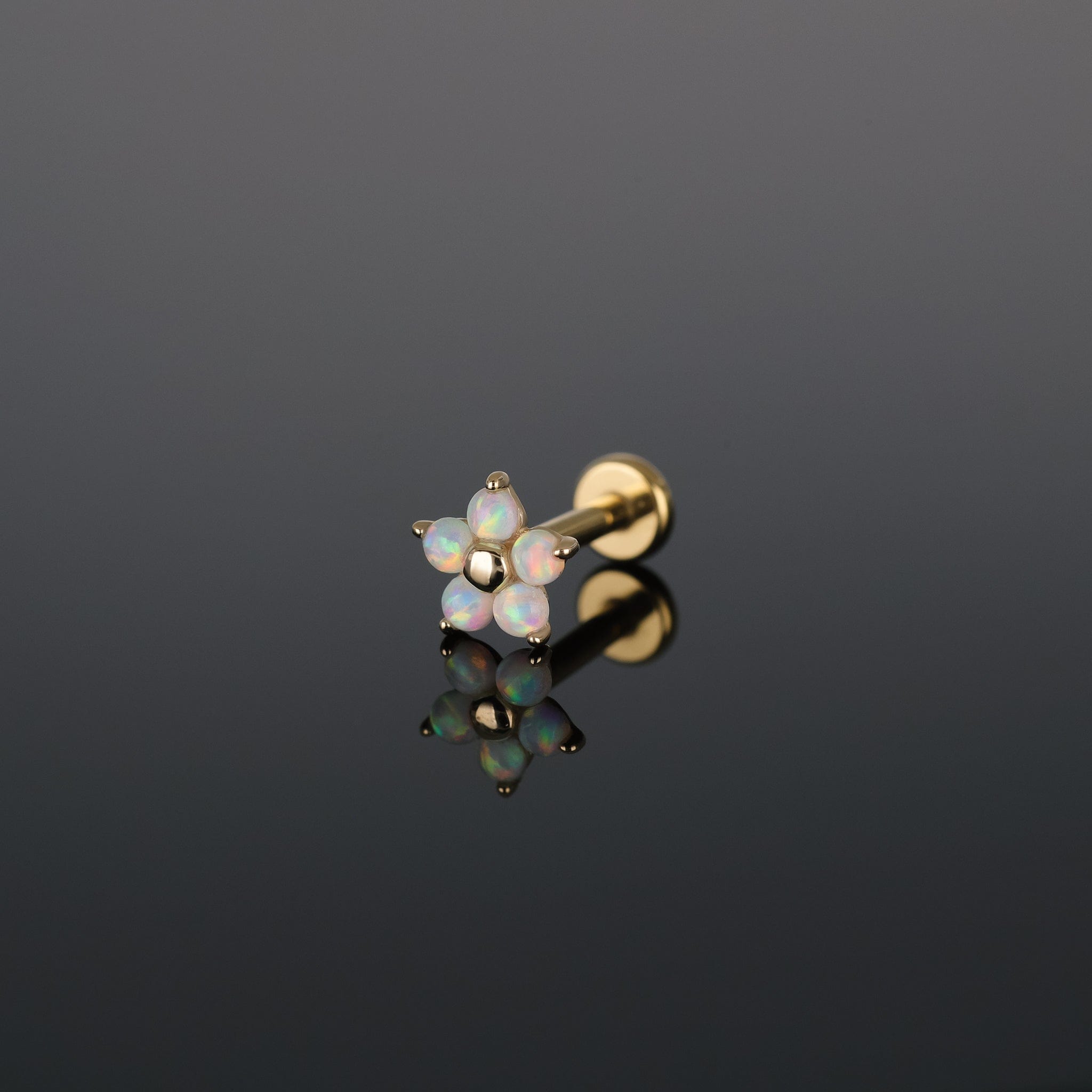 BEATTI Threadless Ends Gold 14K Gold Tiny Fire Opal Flower Threadless Ends K-PJTH013 Opal Flower 14K Gold Tiny Fire Opal Flower Threadless Ends