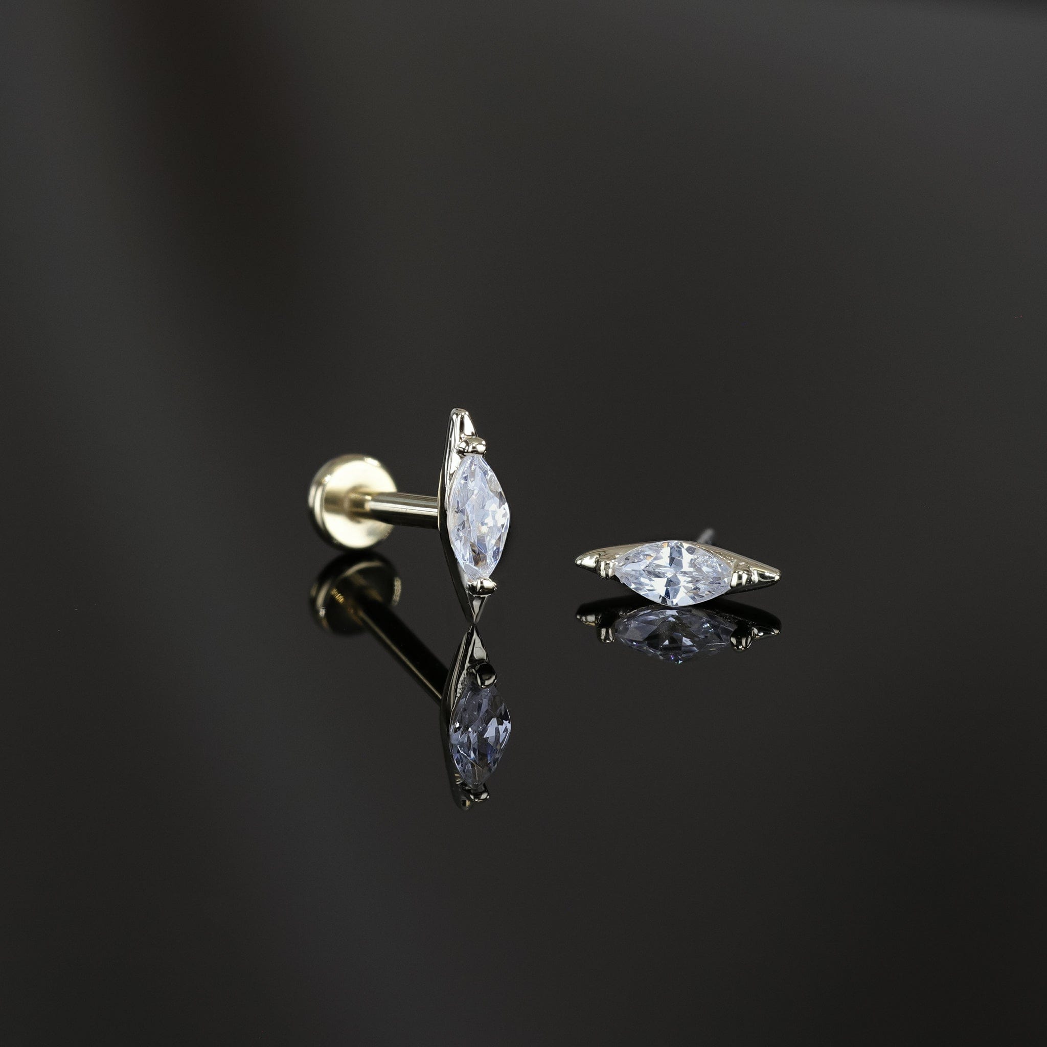 BEATTI Threadless Ends 14K Marquise CZ Threadless Ends 14K Marquise CZ Threadless Ends