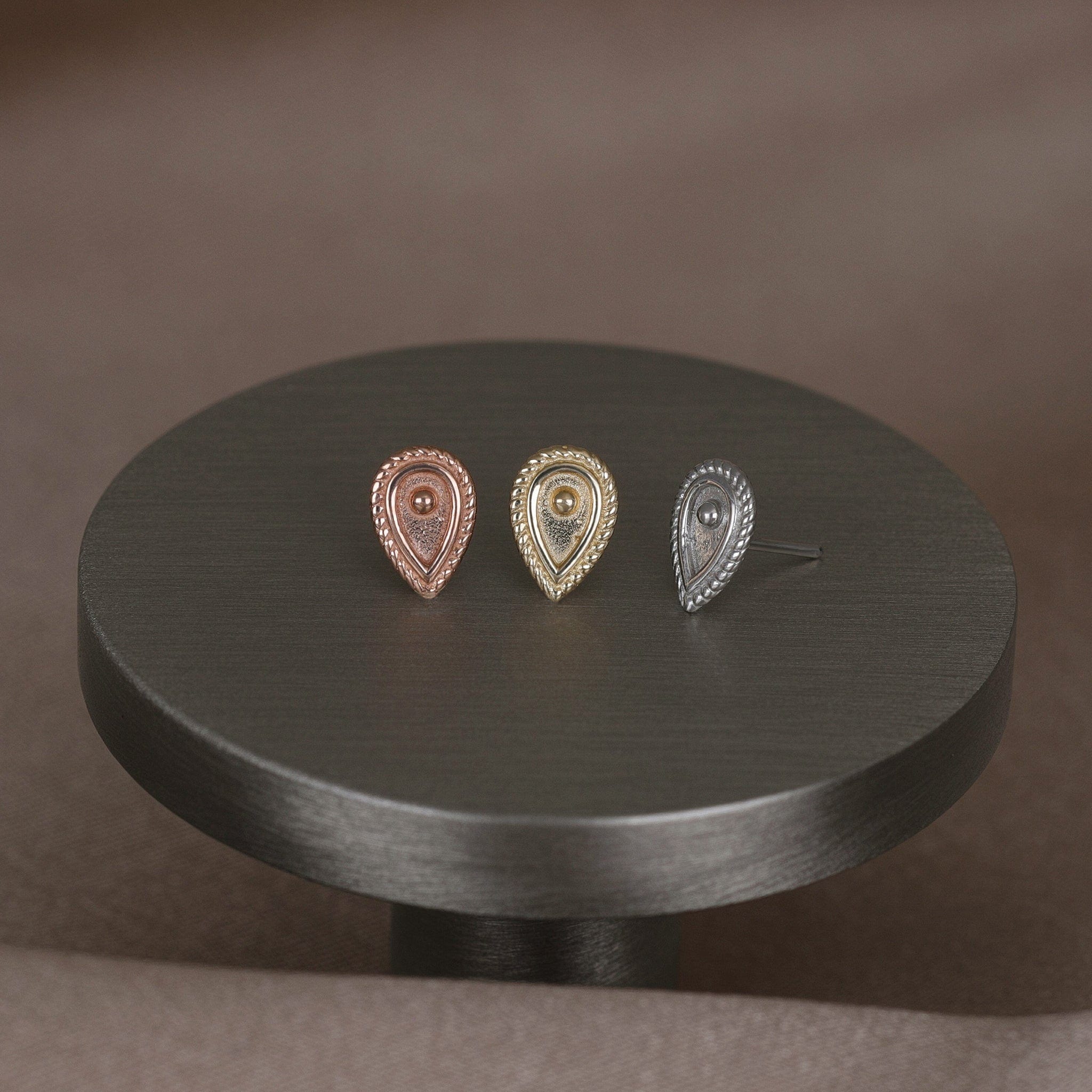 BEATTI Threadless Ends 14K Solid Gold Tiny Ornate Droplet Flat Back Earring 14K Solid Gold Tiny Ornate Droplet Flat Back Earring