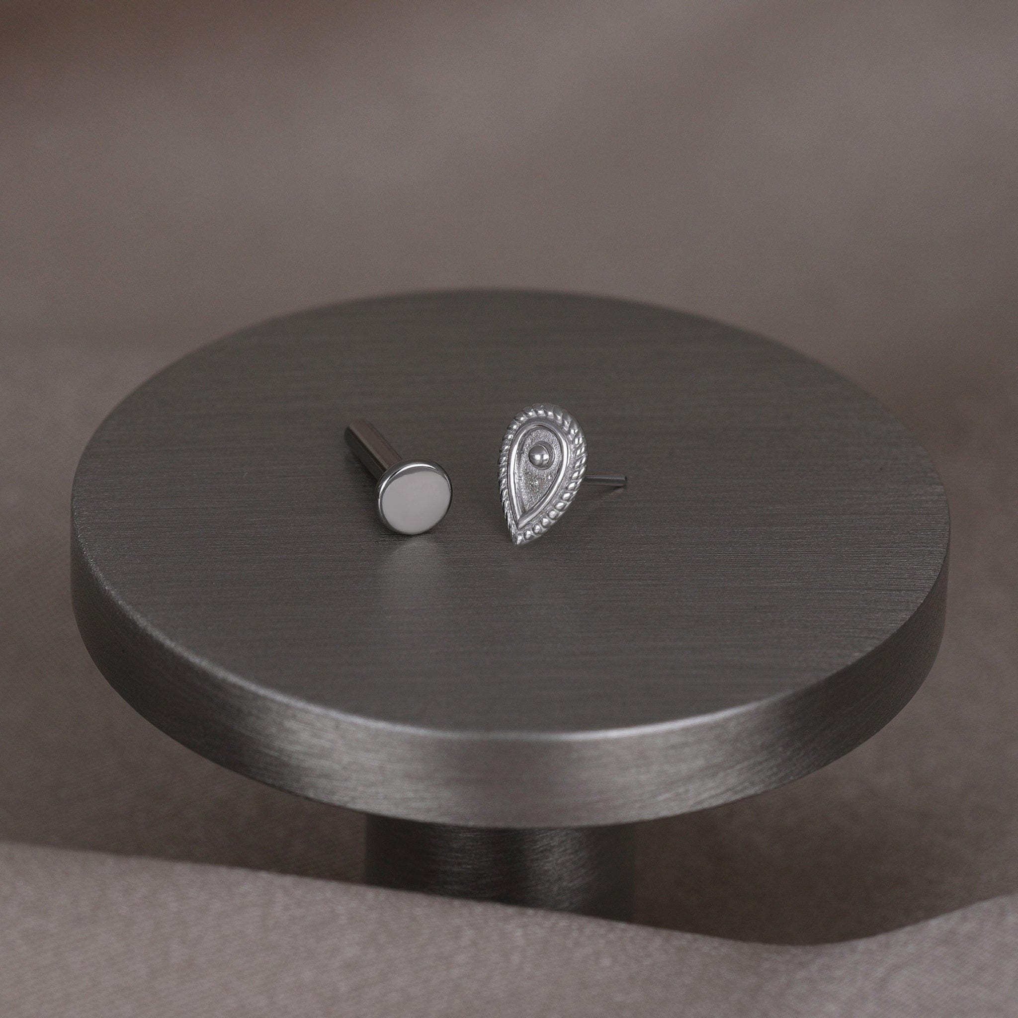 BEATTI Threadless Ends 14K Solid Gold Tiny Ornate Droplet Flat Back Earring 14K Solid Gold Tiny Ornate Droplet Flat Back Earring