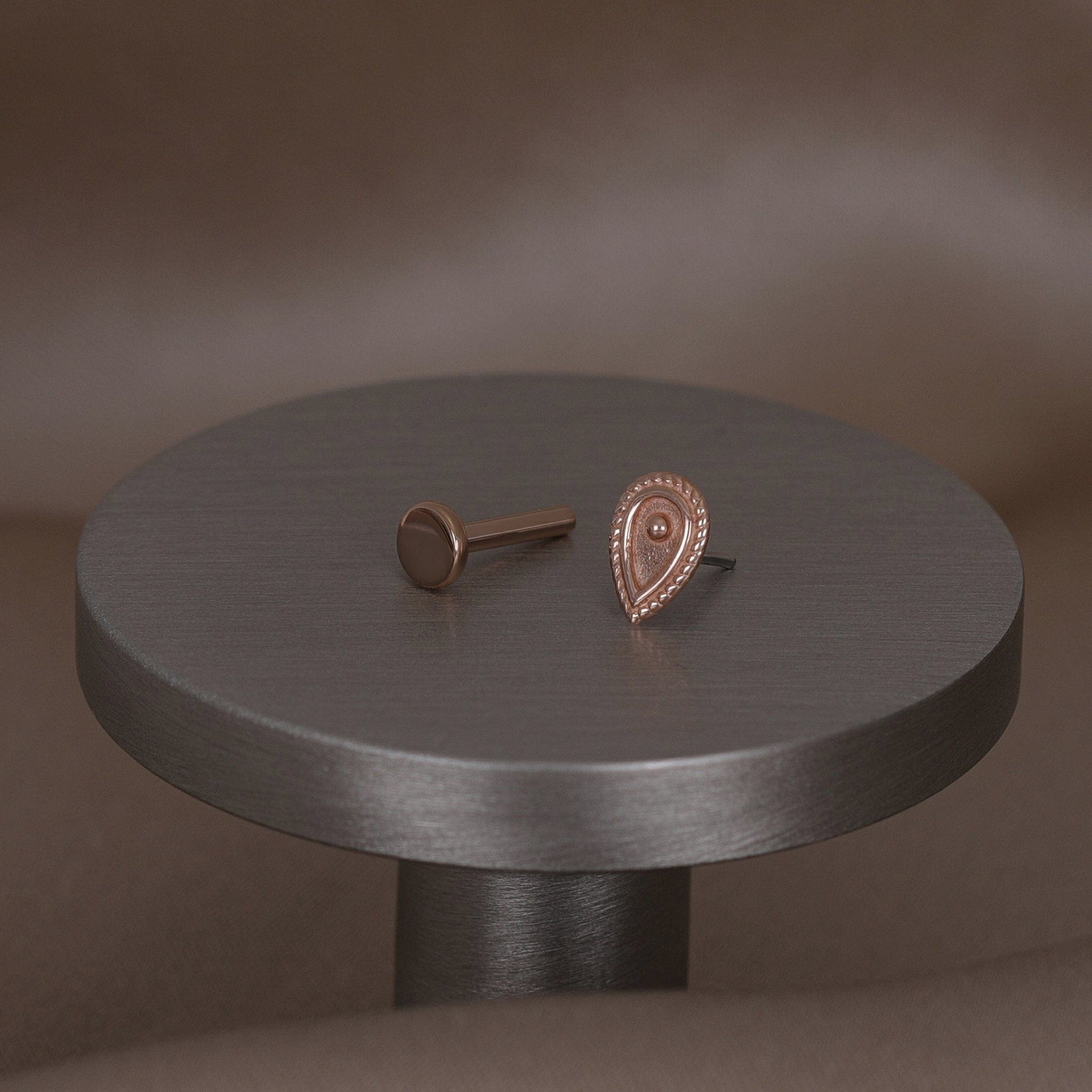 BEATTI Threadless Ends 14K Solid Gold Tiny Ornate Droplet Flat Back Earring 14K Solid Gold Tiny Ornate Droplet Flat Back Earring