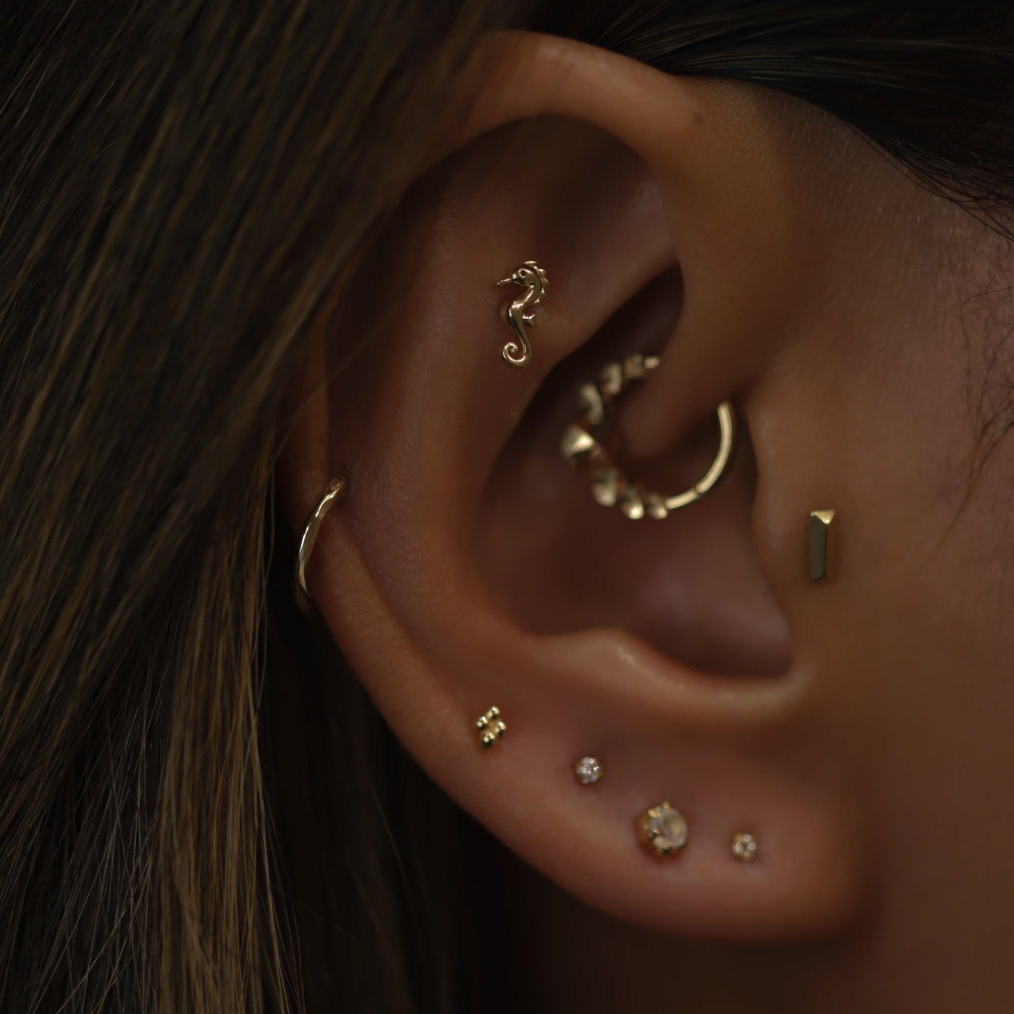 BEATTI Threadless Ends 14K Solid Gold Tiny Seahorse Flat Back Earring 14K Solid Gold Tiny Seahorse Flat Back Earring