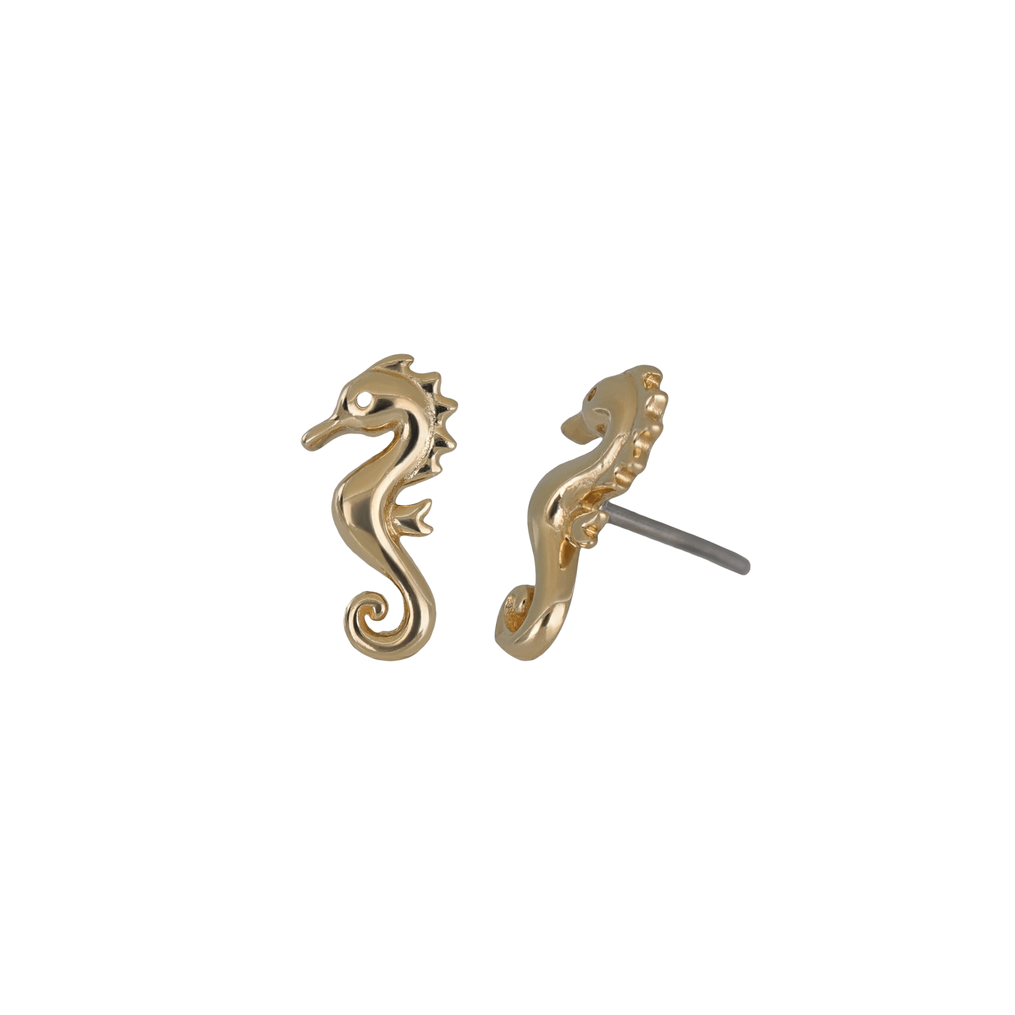 BEATTI Threadless Ends 14K Solid Gold Tiny Seahorse Flat Back Earring 14K Solid Gold Tiny Seahorse Flat Back Earring