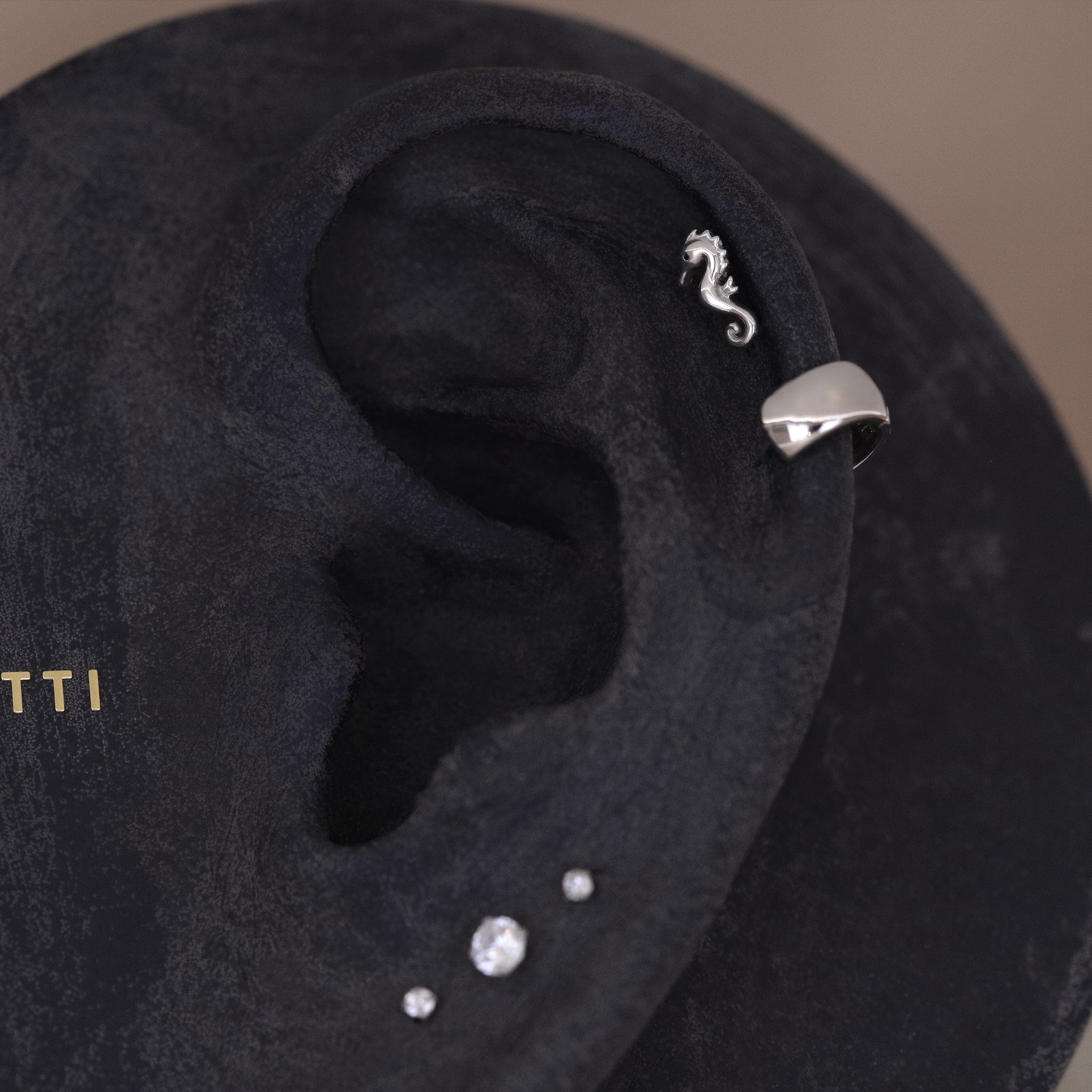 BEATTI Threadless Ends 14K Solid Gold Tiny Seahorse Flat Back Earring 14K Solid Gold Tiny Seahorse Flat Back Earring