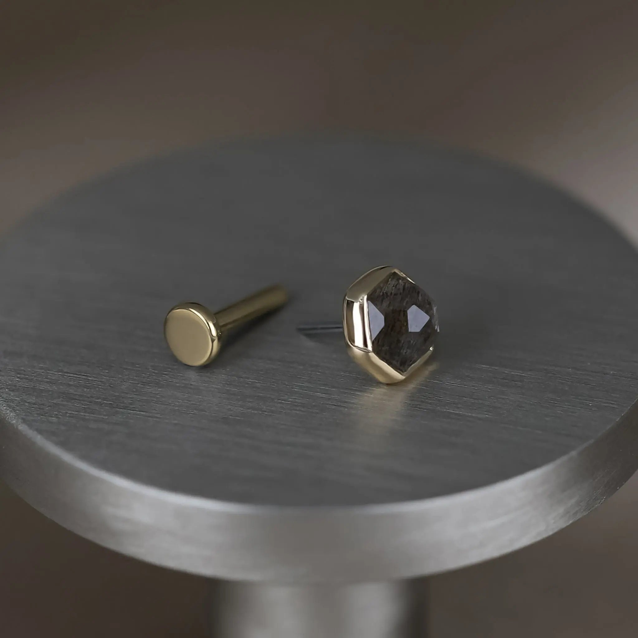 BEATTI Threadless Ends Gold / Black Labradorite Aria • 14K Gold Black Labradorite Threadless Ends • HoneyComb BTEG007 Ella 14K Gold Dangle Charm Threadless Ends Natural Gemstones