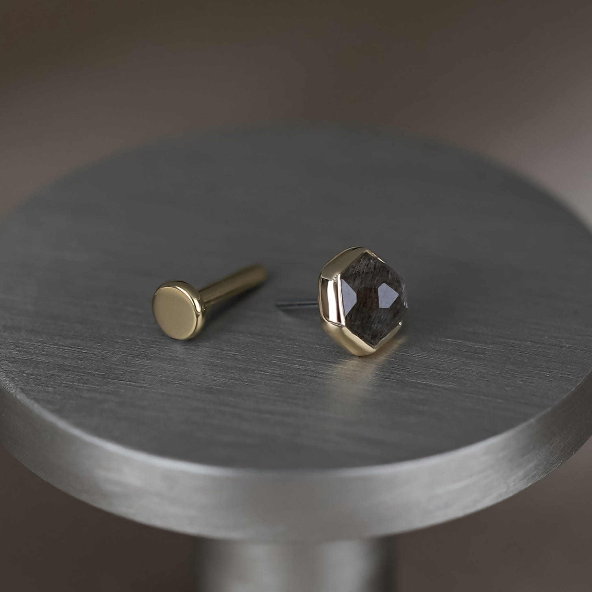 BEATTI Threadless Ends Gold / Black Labradorite Aria • 14K Gold Black Labradorite Threadless Ends • HoneyComb BTEG007 Ella 14K Gold Dangle Charm Threadless Ends Natural Gemstones