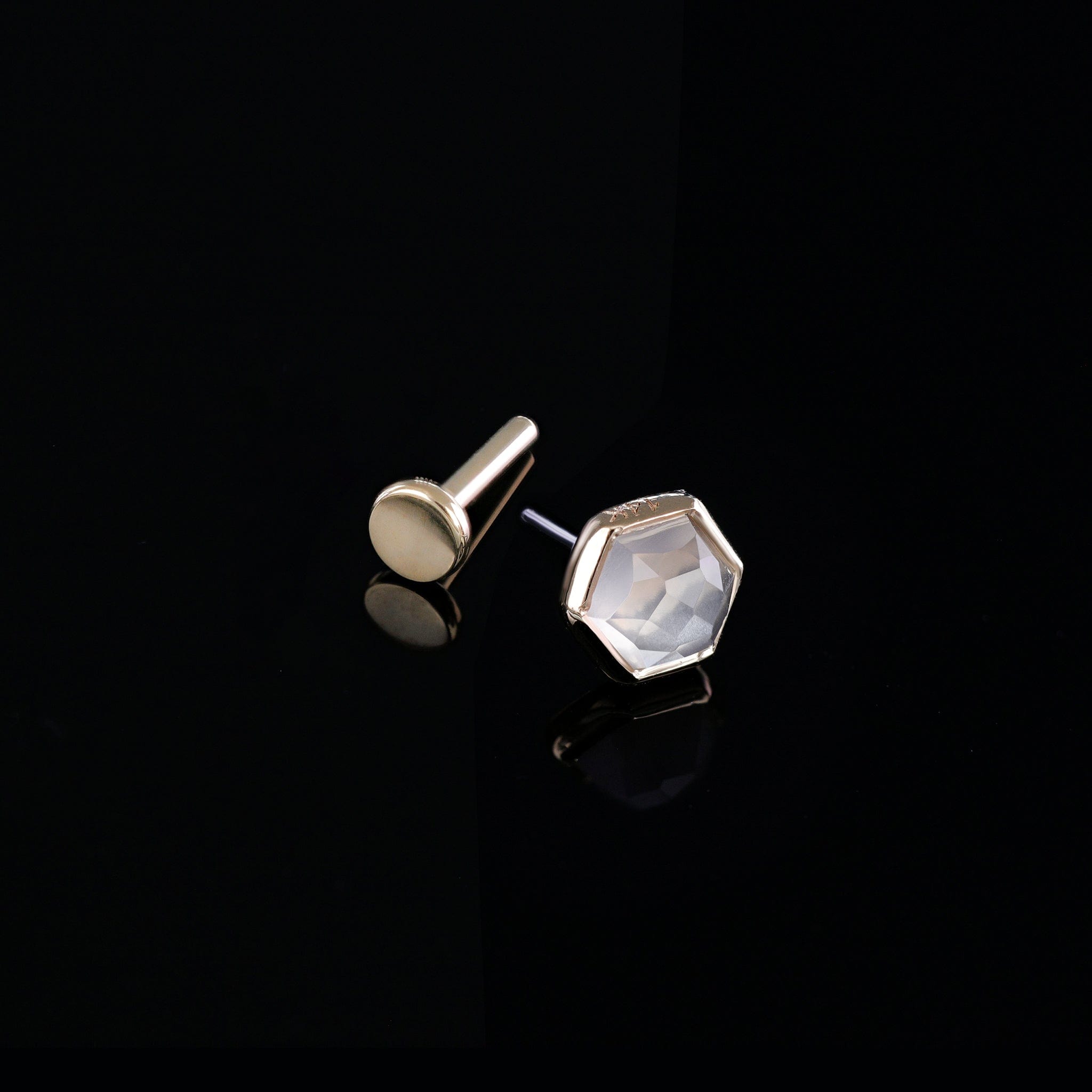 BEATTI Threadless Ends Gold / Grey Moonstone Aria • 14K Gold Honeycomb Gemstone Threadless Ends • Grey Moonstone BTEG007 Aria • 14K Gold Honeycomb Gemstone Threadless Ends • Grey Moonstone