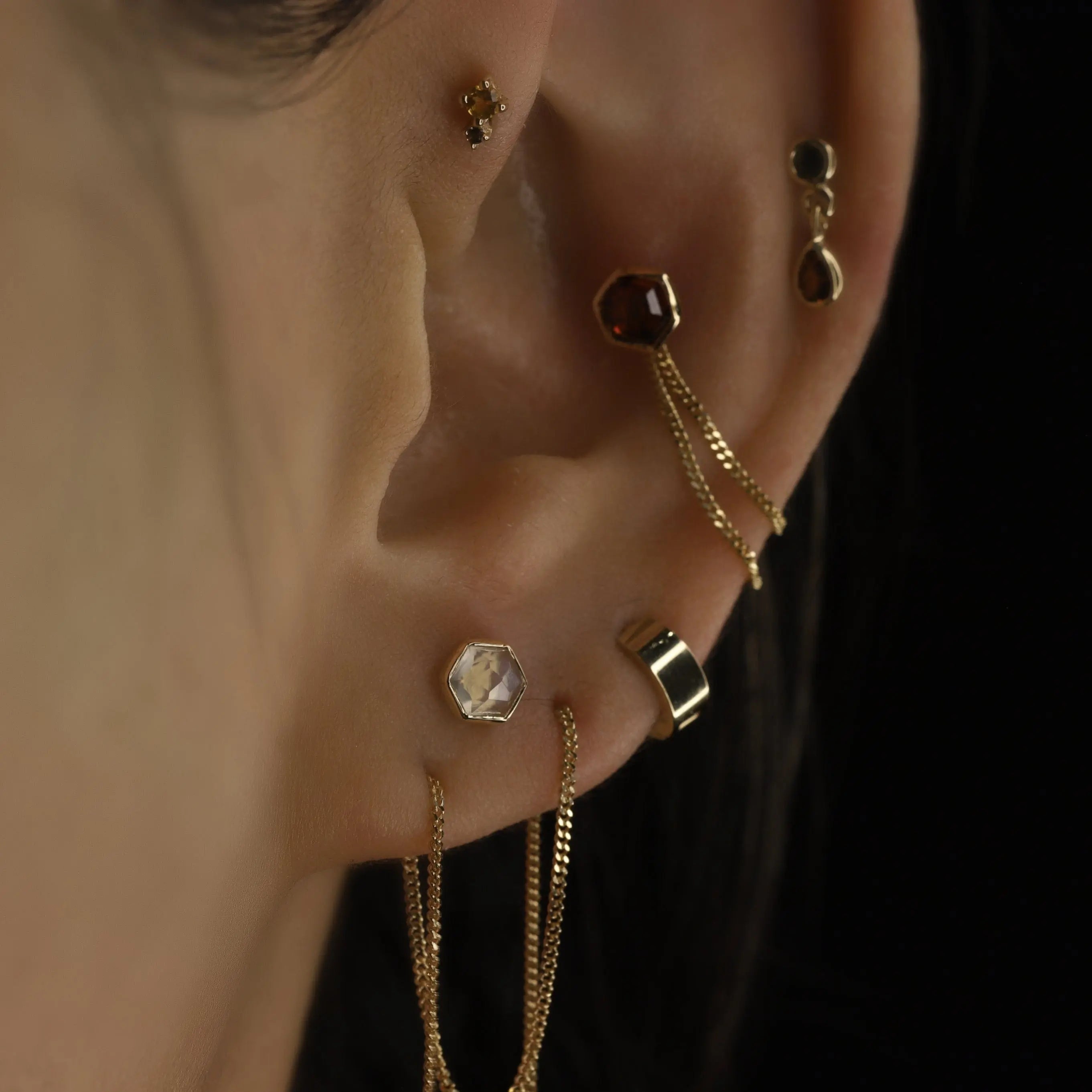 BEATTI Threadless Ends Gold / Grey Moonstone Aria • 14K Gold Honeycomb Gemstone Threadless Ends • Grey Moonstone BTEG007 Aria • 14K Gold Honeycomb Gemstone Threadless Ends • Grey Moonstone