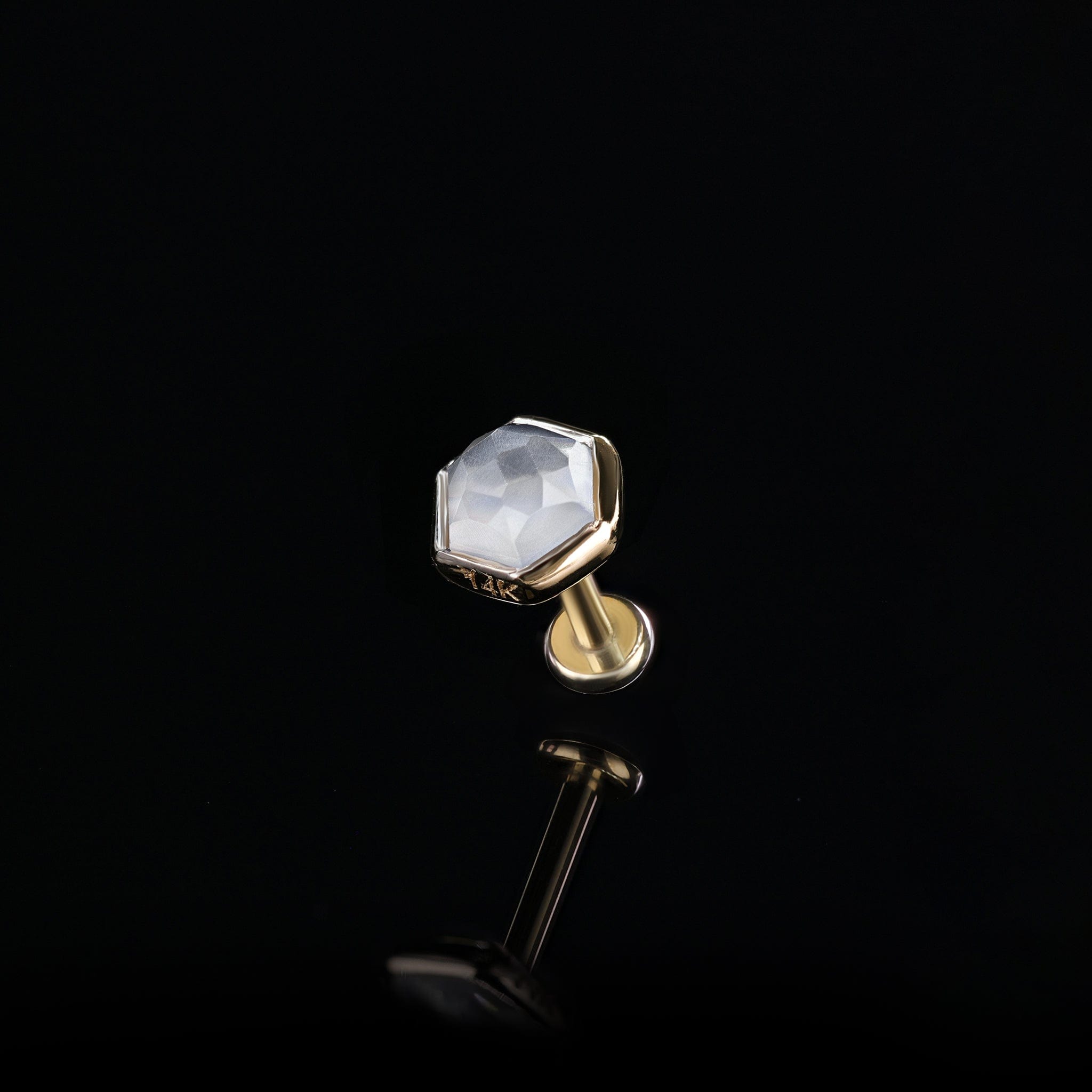 BEATTI Threadless Ends Gold / Grey Moonstone Aria • 14K Gold Honeycomb Gemstone Threadless Ends • Grey Moonstone BTEG007 Aria • 14K Gold Honeycomb Gemstone Threadless Ends • Grey Moonstone