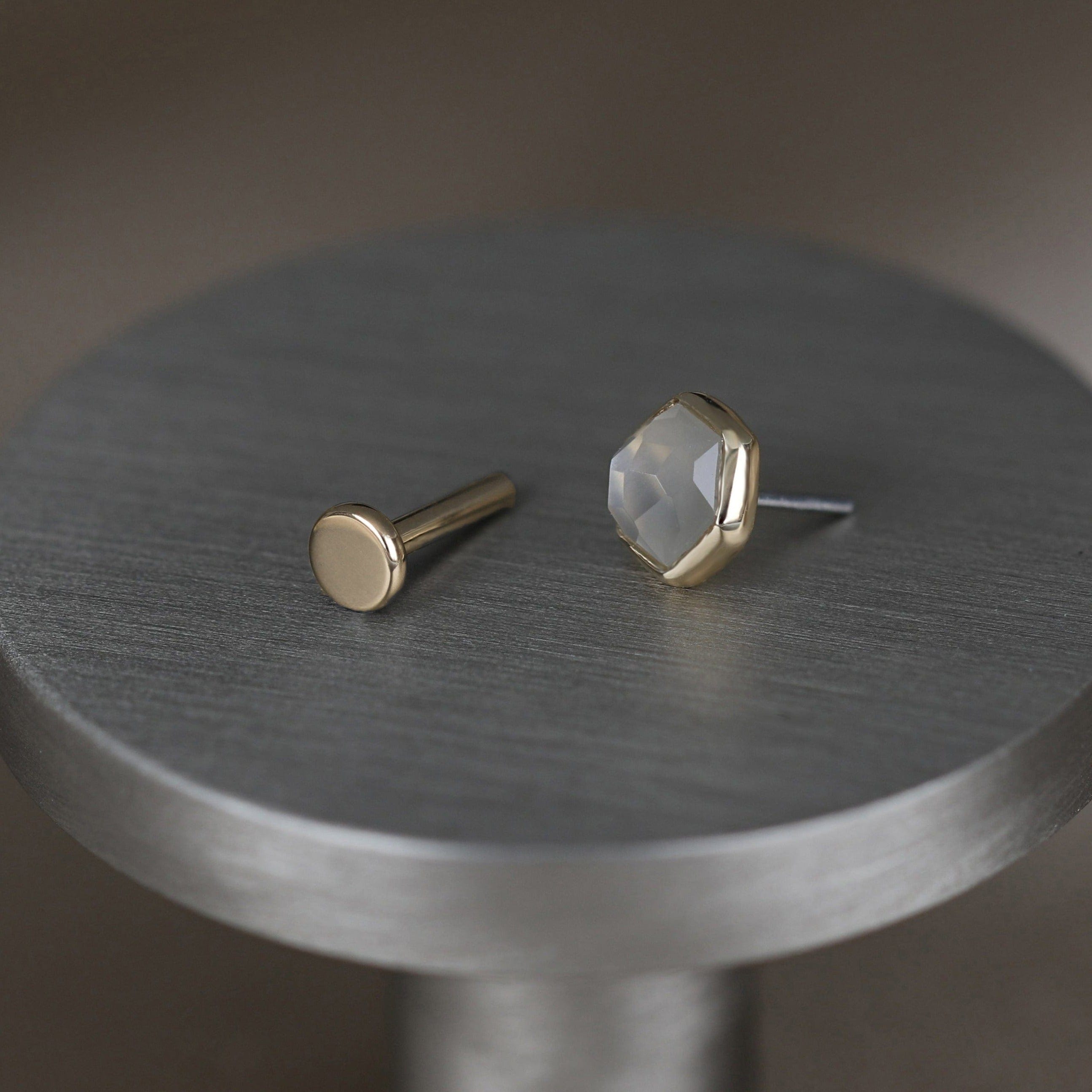 BEATTI Threadless Ends Gold / Grey Moonstone Aria • 14K Gold Honeycomb Gemstone Threadless Ends • Grey Moonstone BTEG007 Aria • 14K Gold Honeycomb Gemstone Threadless Ends • Grey Moonstone