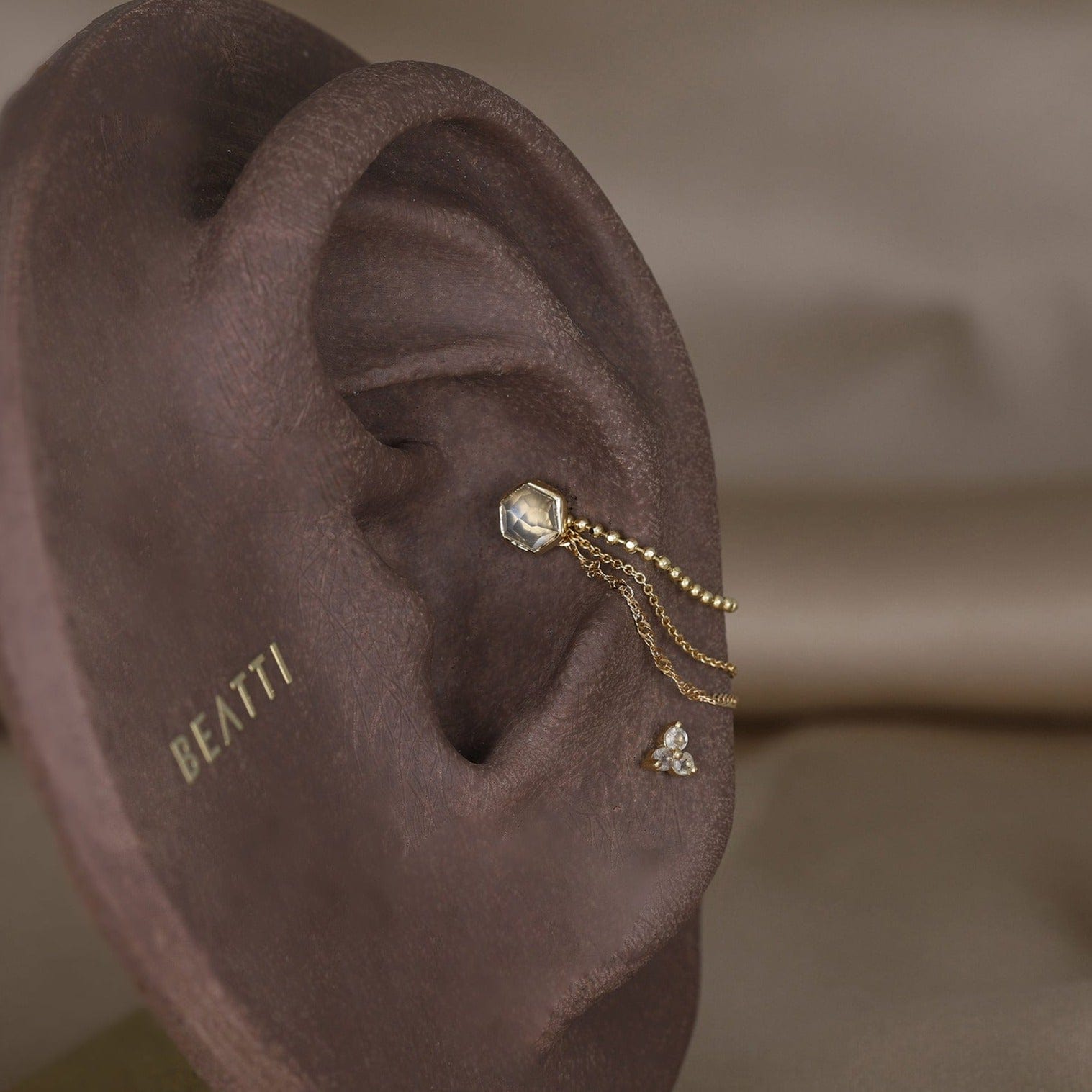 BEATTI Threadless Ends Gold / Grey Moonstone Aria • 14K Gold Honeycomb Gemstone Threadless Ends • Grey Moonstone BTEG007 Aria • 14K Gold Honeycomb Gemstone Threadless Ends • Grey Moonstone