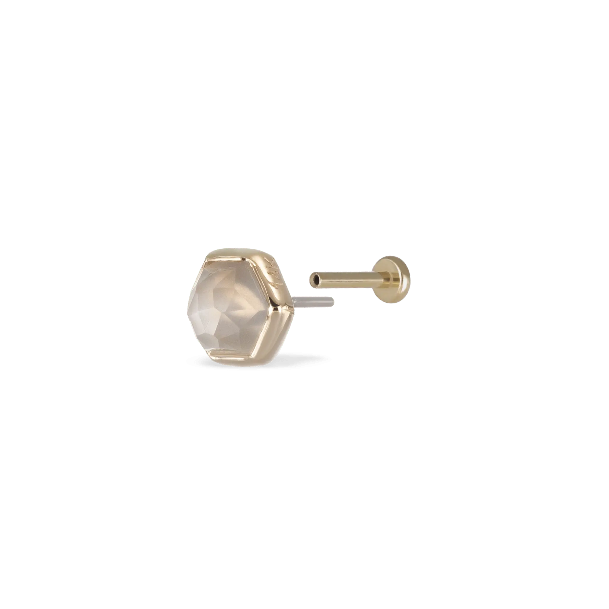 BEATTI Threadless Ends Gold / Grey Moonstone Aria • 14K Gold Honeycomb Gemstone Threadless Ends • Grey Moonstone BTEG007 Aria • 14K Gold Honeycomb Gemstone Threadless Ends • Grey Moonstone