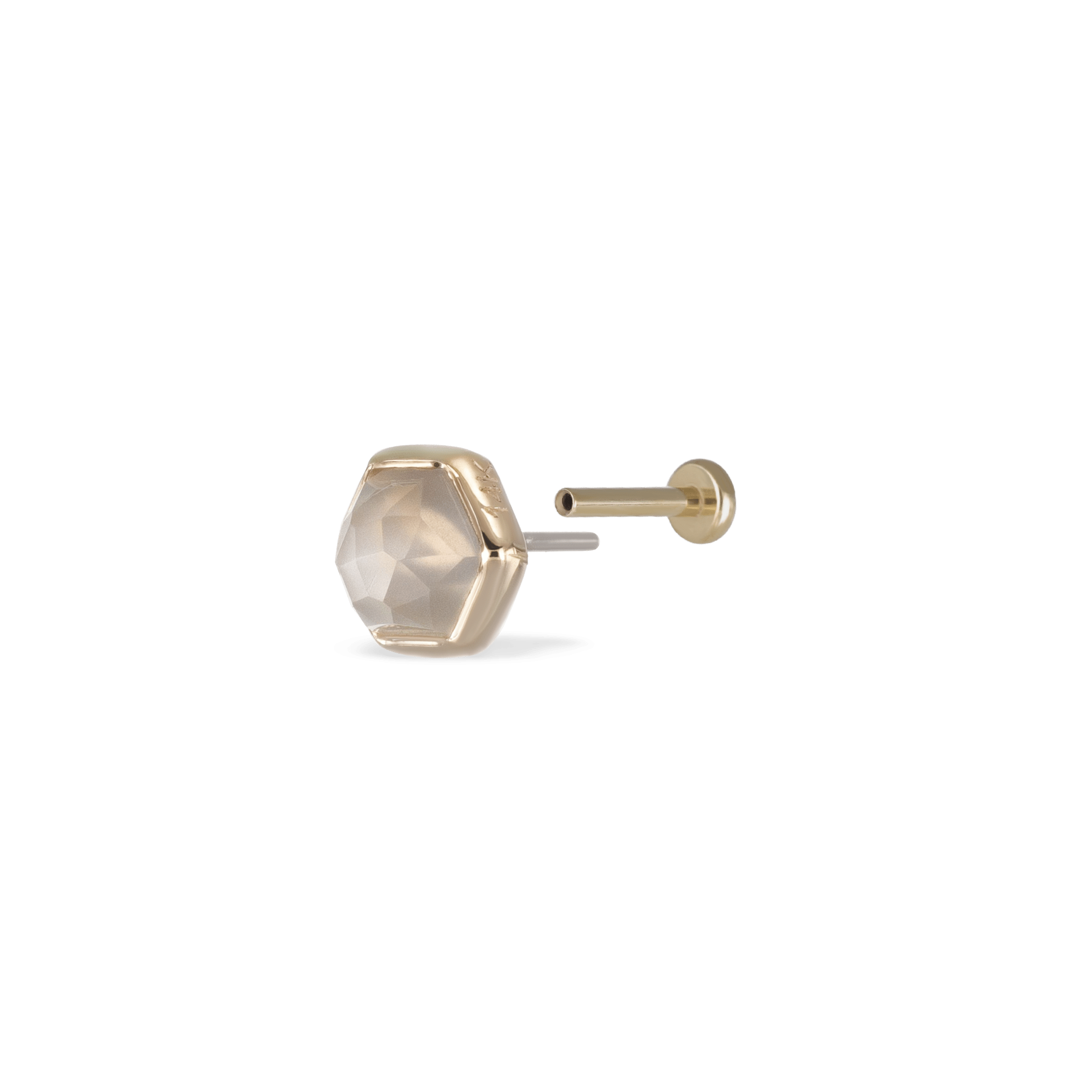 BEATTI Threadless Ends Gold / Grey Moonstone Aria • 14K Gold Honeycomb Gemstone Threadless Ends • Grey Moonstone BTEG007 Aria • 14K Gold Honeycomb Gemstone Threadless Ends • Grey Moonstone