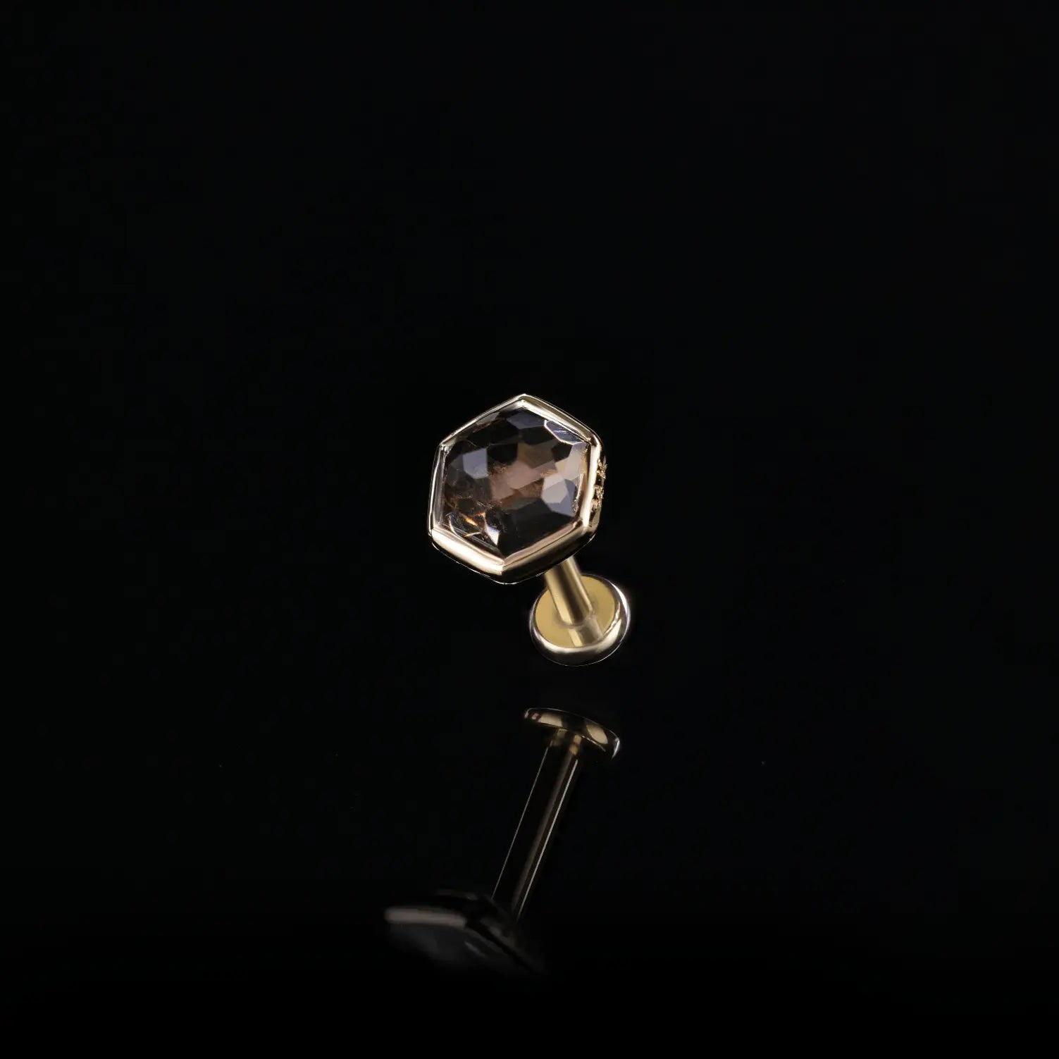 BEATTI Threadless Ends Gold / Smoky Quartz Aria • 14K Gold Smoky Quartz Threadless Ends • HoneyComb BTEG007 Aria • 14K Gold Smoky Quartz Threadless Ends • HoneyComb