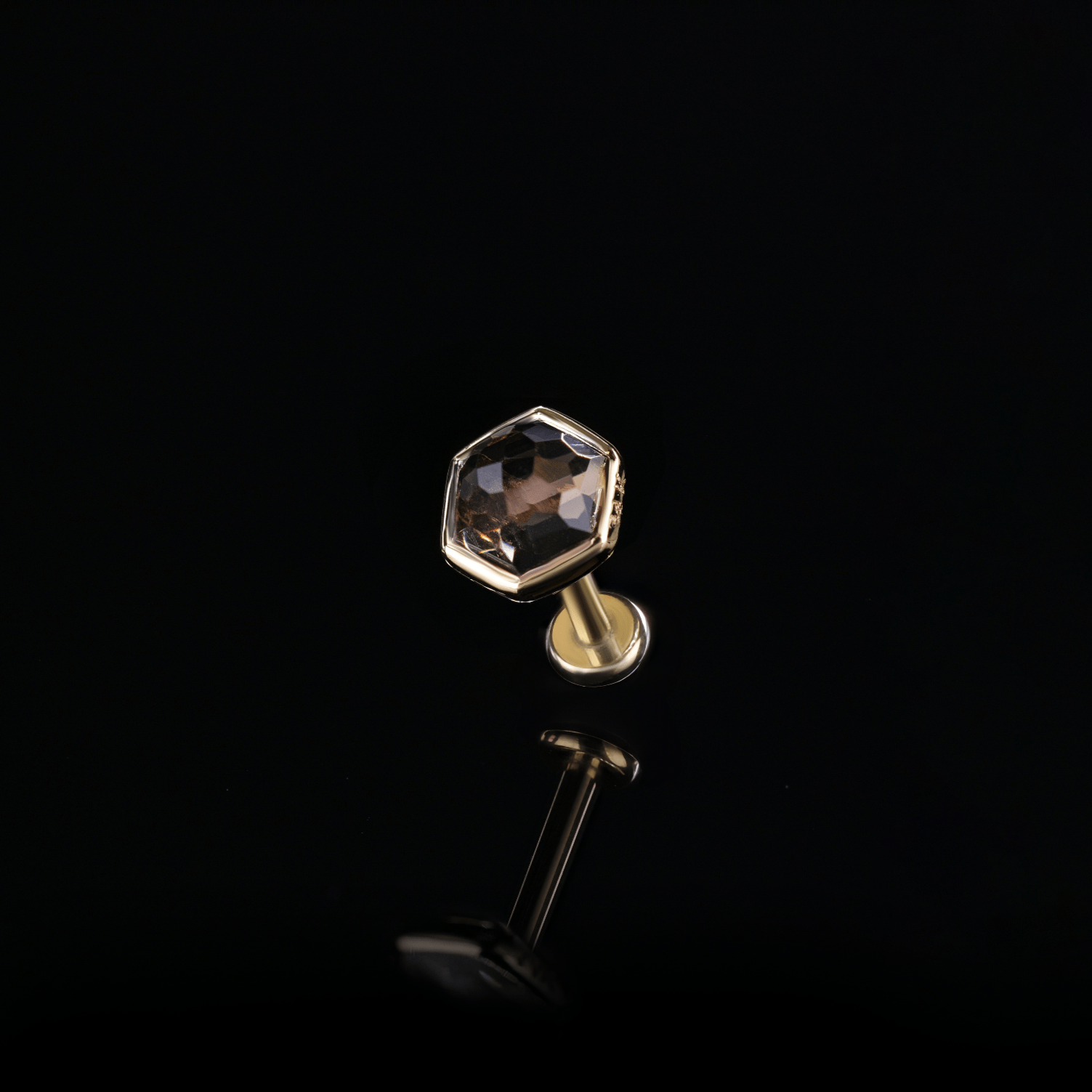 BEATTI Threadless Ends Gold / Smoky Quartz Aria • 14K Gold Smoky Quartz Threadless Ends • HoneyComb BTEG007 Aria • 14K Gold Smoky Quartz Threadless Ends • HoneyComb