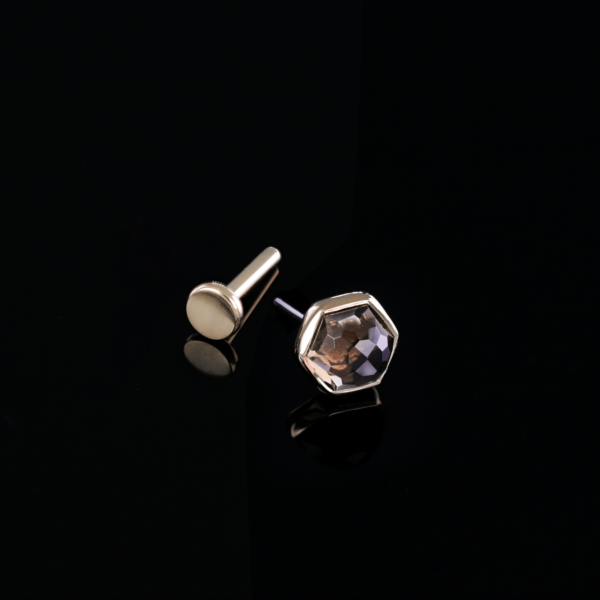 BEATTI Threadless Ends Gold / Smoky Quartz Aria • 14K Gold Smoky Quartz Threadless Ends • HoneyComb BTEG007 Aria • 14K Gold Smoky Quartz Threadless Ends • HoneyComb