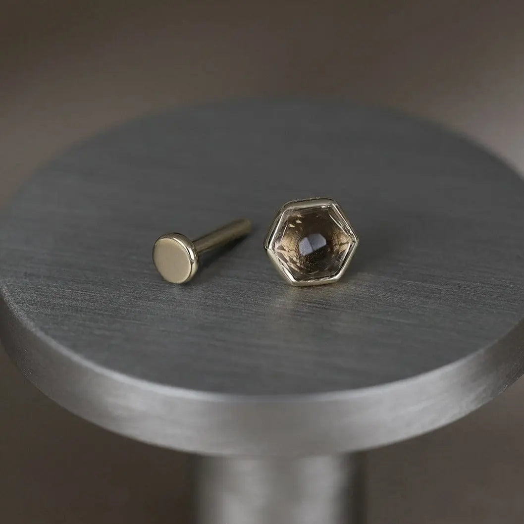 BEATTI Threadless Ends Gold / Smoky Quartz Aria • 14K Gold Smoky Quartz Threadless Ends • HoneyComb BTEG007 Aria • 14K Gold Smoky Quartz Threadless Ends • HoneyComb