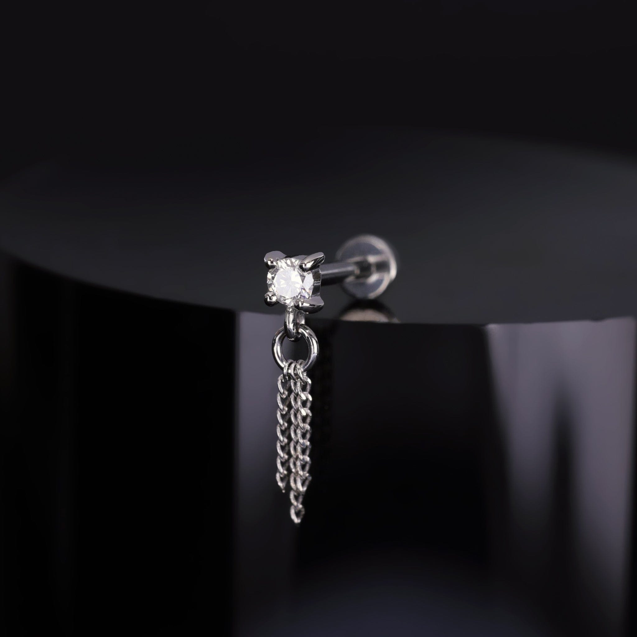 BEATTI Threadless Ends Breeze • 2mm Natural White Diamond 3 Curb Chain Tassel Breeze • 2mm Natural White Diamond 3 Curb Chain Tassel