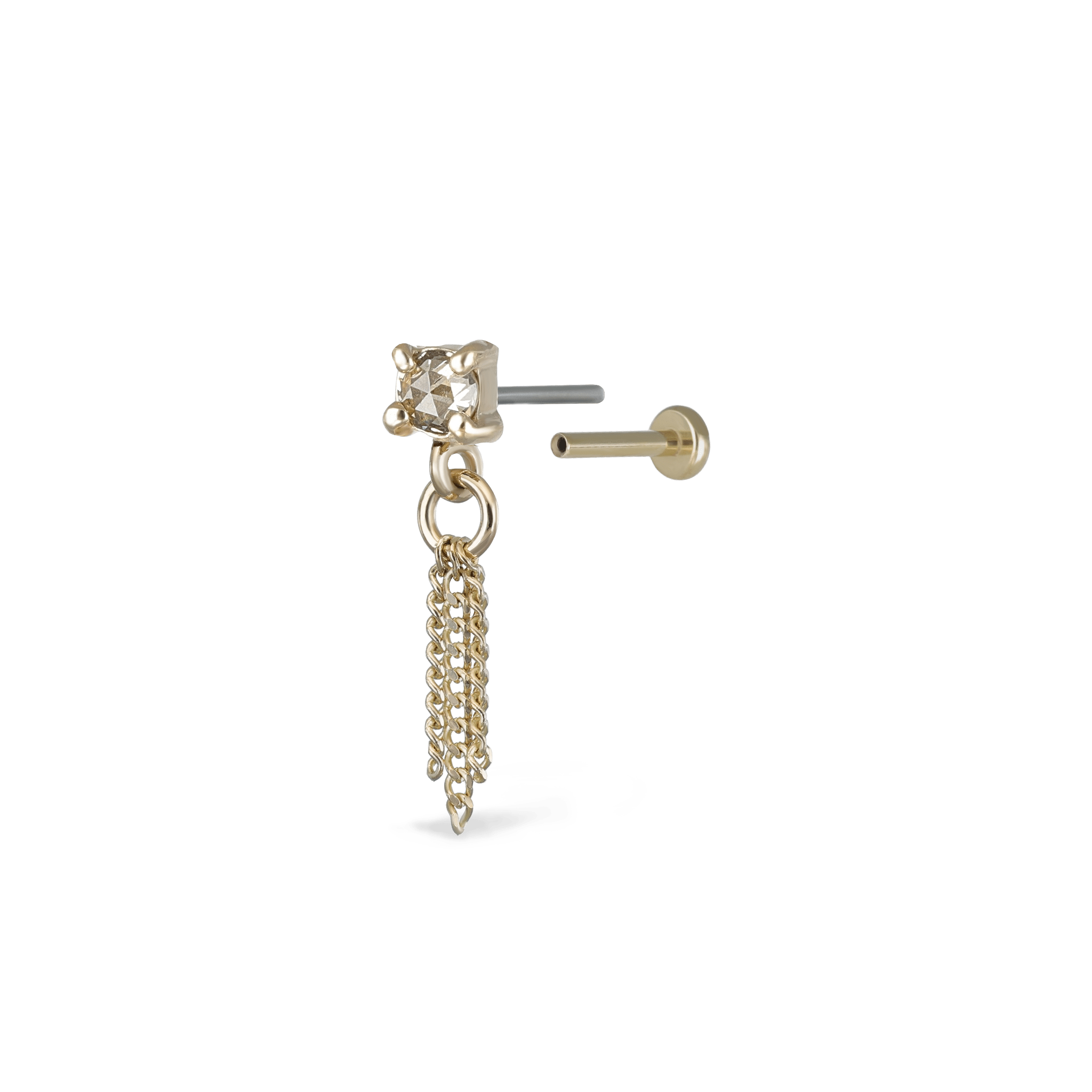 BEATTI Threadless Ends Gold / Brown Diamond Breeze • 2mm Rose Cut Brown Diamond 3 Curb Chain Tassel BTEG040-BRD Breeze • 2mm Rose Cut Brown Diamond 3 Curb Chain Tassel