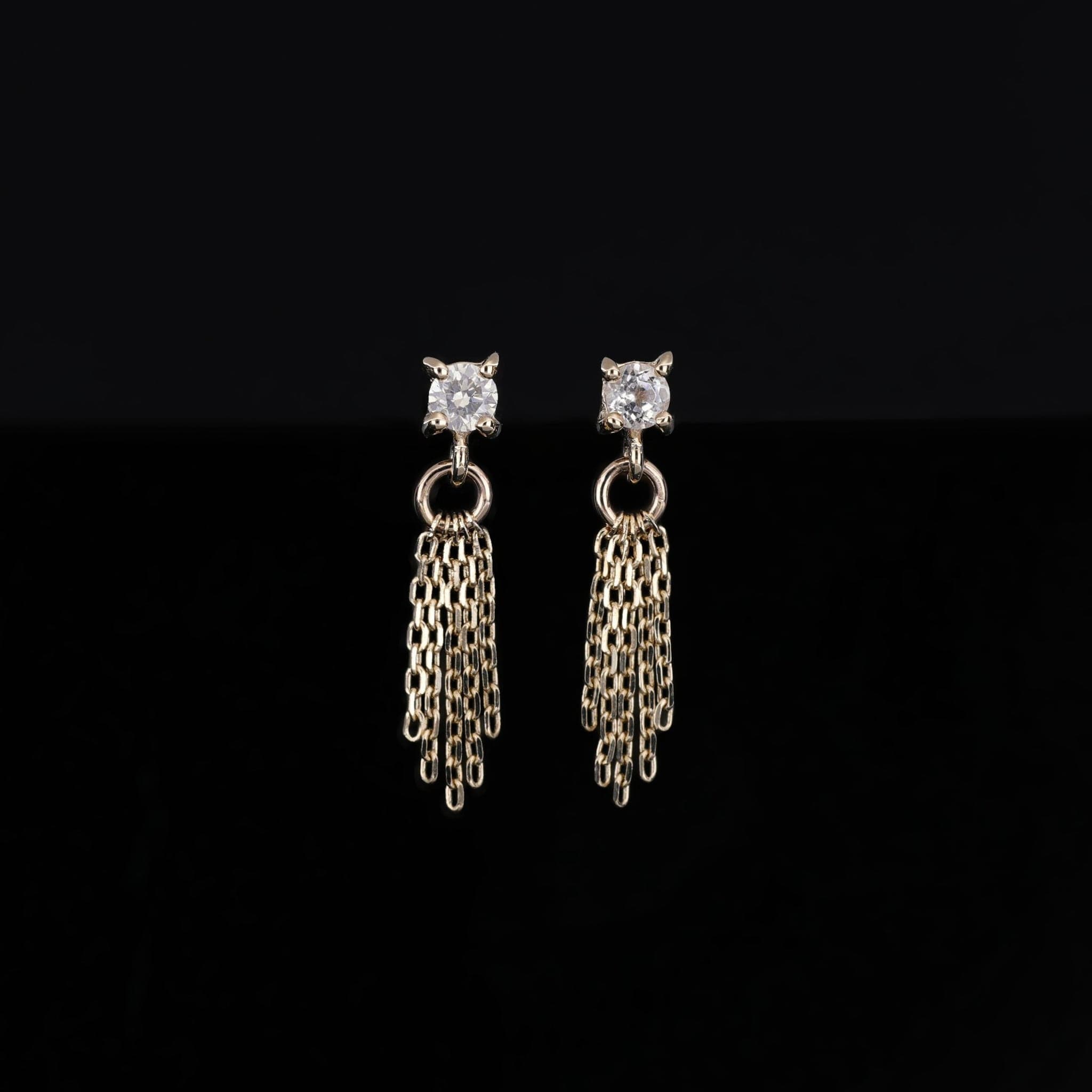 BEATTI Threadless Ends Gold / White Diamond Breeze II • 2mm White Diamond 5 Fine Cable Chain Tassel BTEG040A WD Breeze II • 2mm White Diamond 5 Fine Cable Chain Tassel