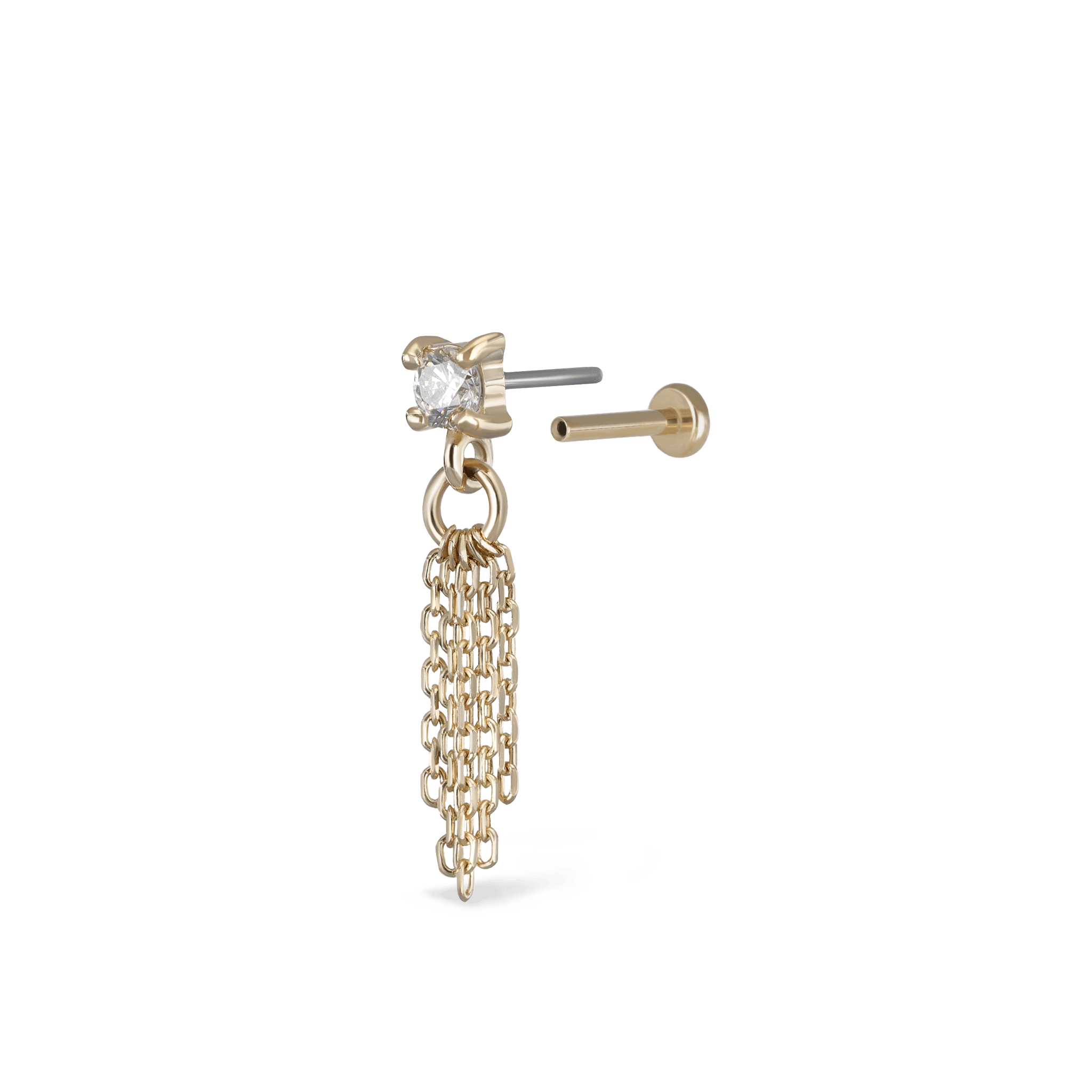 BEATTI Threadless Ends Gold / White Diamond Breeze II • 2mm White Diamond 5 Fine Cable Chain Tassel BTEG040A WD Breeze II • 2mm White Diamond 5 Fine Cable Chain Tassel