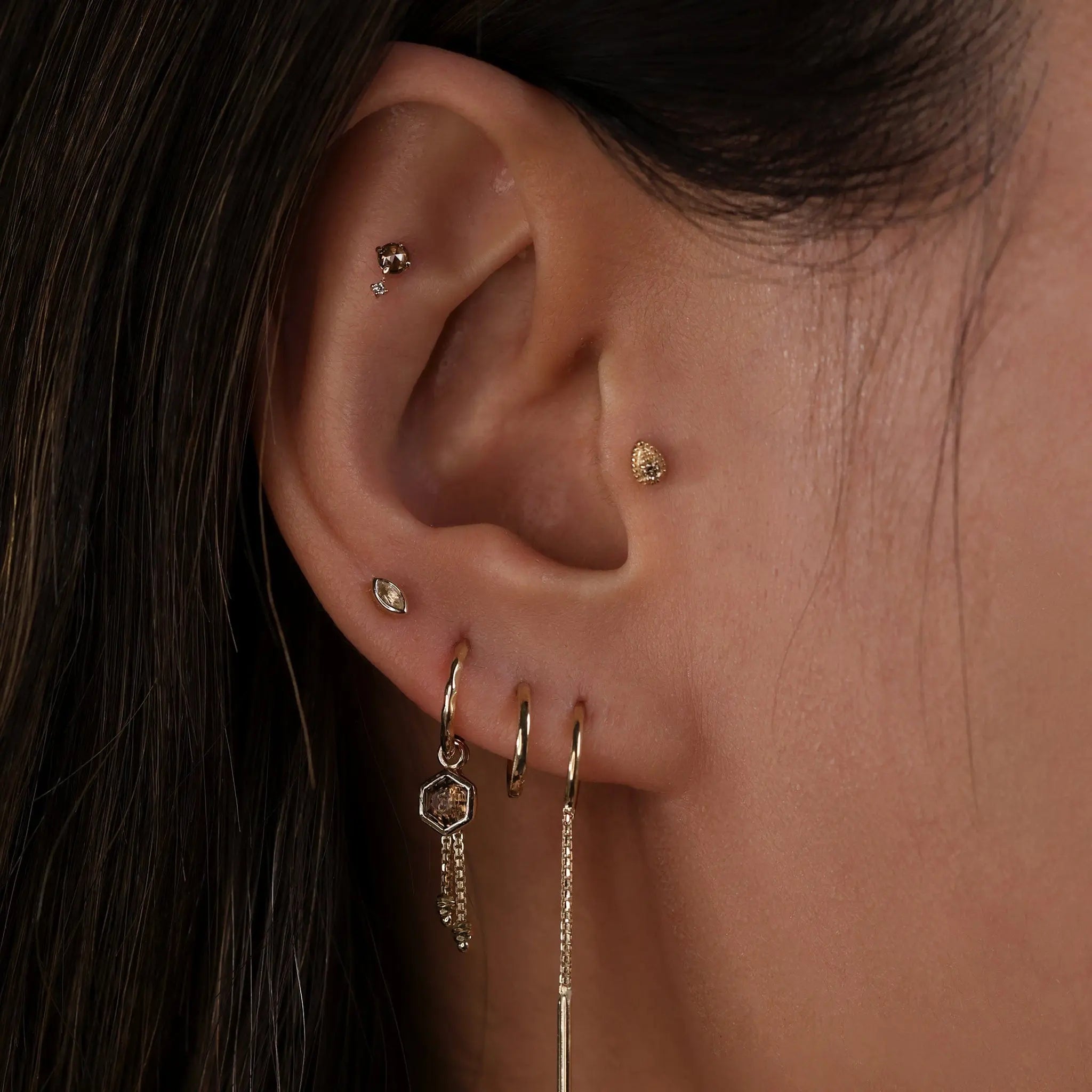 BEATTI Threadless Ends Clio • White Gold Tiny Teardrop Genuine Diamond Flat Back Stud Clio • White Gold Tiny Teardrop Genuine Diamond Flat Back Stud