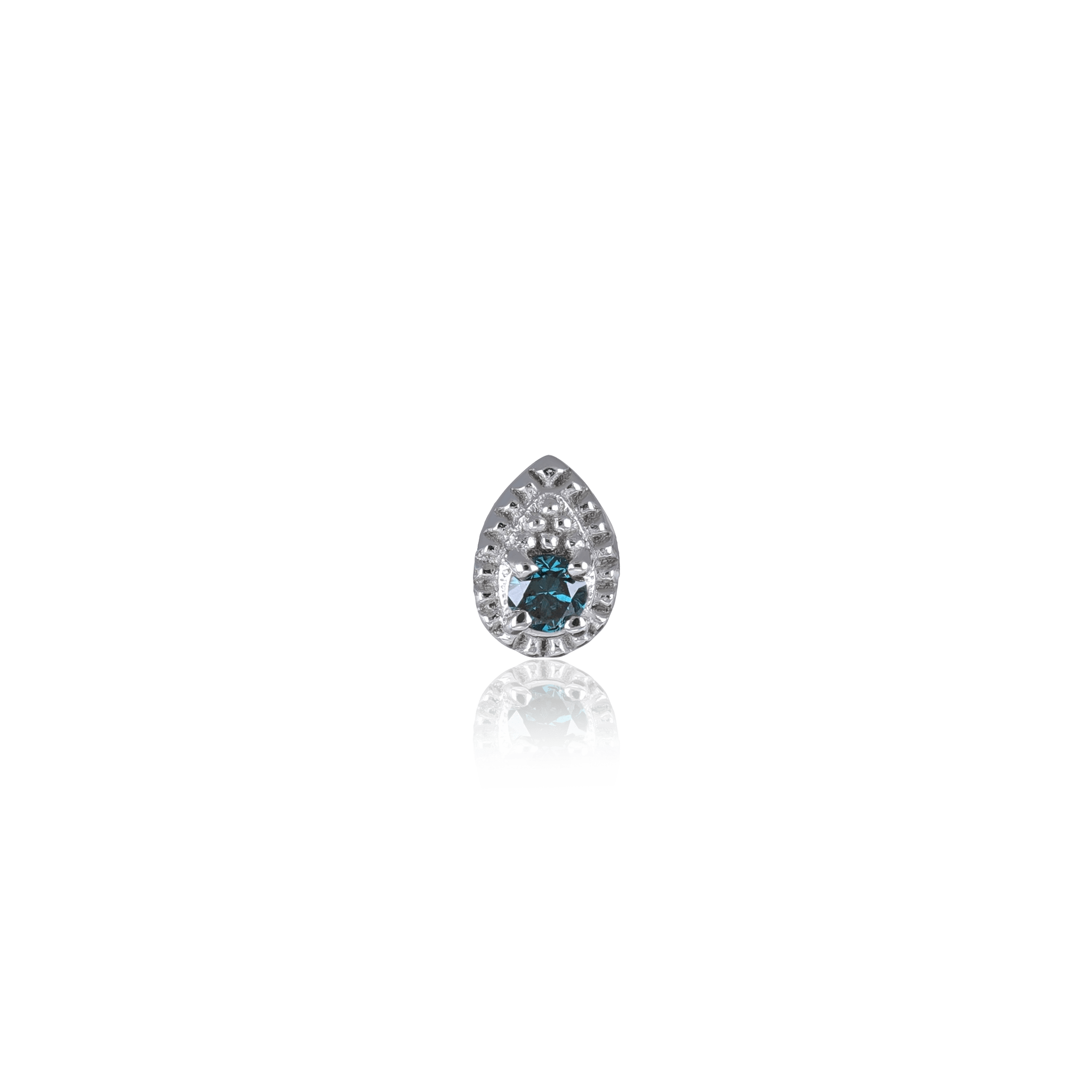 BEATTI Threadless Ends White Gold / Blue Diamond Clio • White Gold Tiny Teardrop Genuine Diamond Flat Back Stud BTEG023 Clio • White Gold Tiny Teardrop Genuine Diamond Flat Back Stud