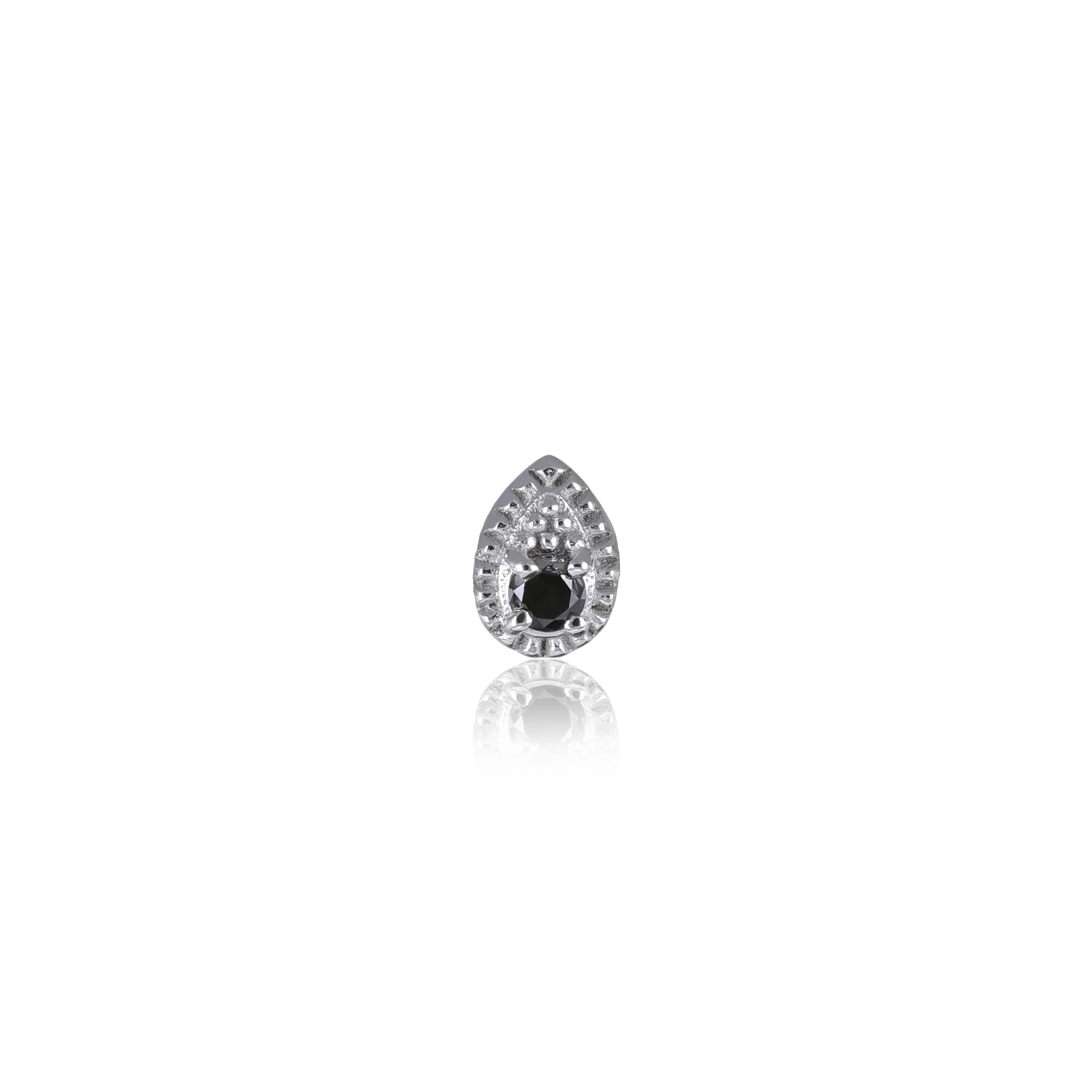 BEATTI Threadless Ends White Gold / Black Diamond Clio • White Gold Tiny Teardrop Genuine Diamond Flat Back Stud BTEG023 Clio • White Gold Tiny Teardrop Genuine Diamond Flat Back Stud
