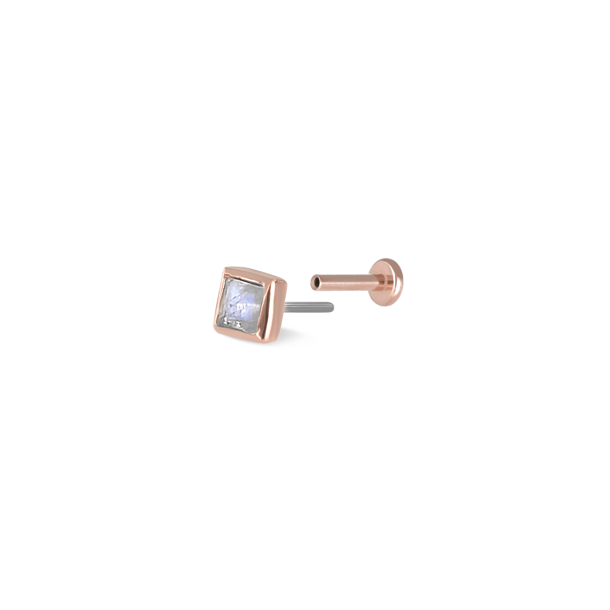 BEATTI Threadless Ends Rose Gold / Rainbow Moonstone Dora • Rainbow Moonstone Flat Back Stud BTPR044-MR Dora • Rainbow Moonstone Flat Back Stud