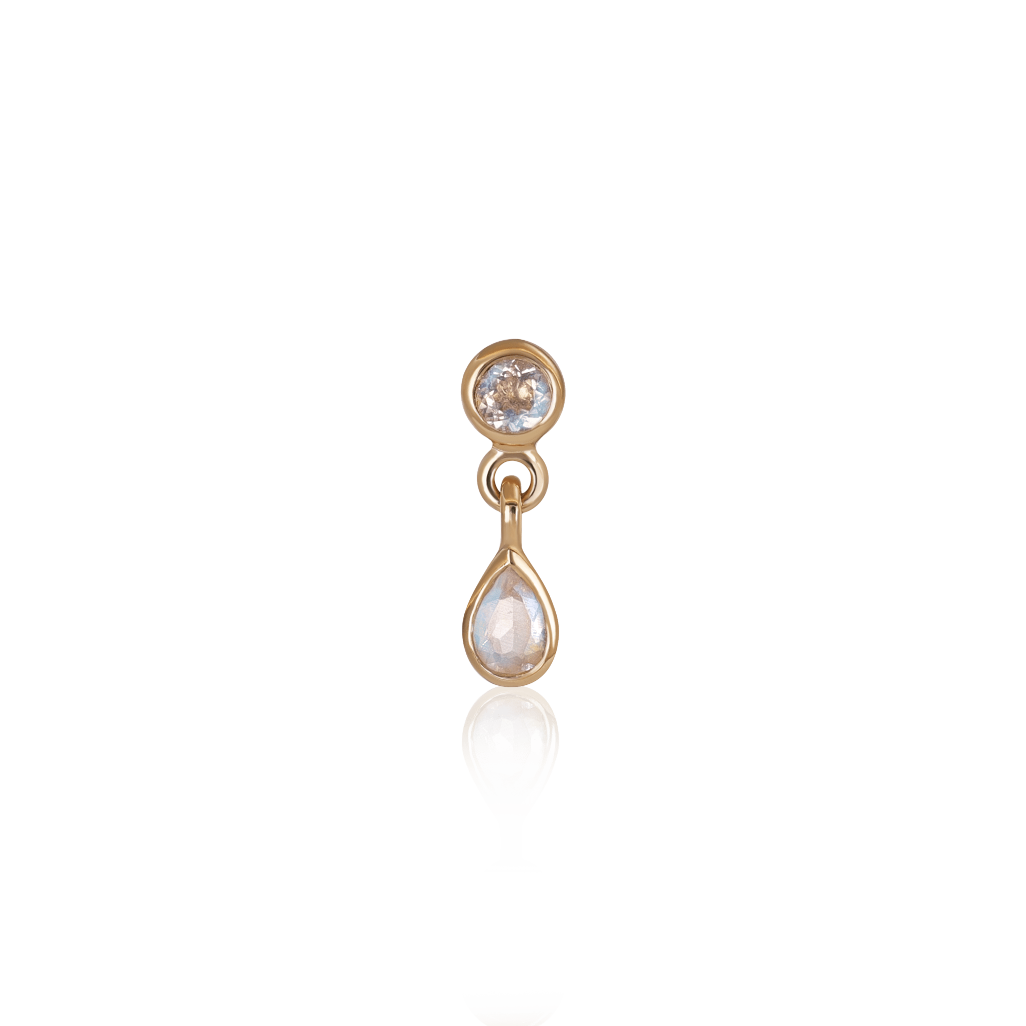 BEATTI Threadless Ends Gold / Rainbow Moonstone Echo • Dangle Gemstone Threadless Ends BTEG004 Echo 14K Gold Dangle Charm Threadless Ends Natural Gemstones