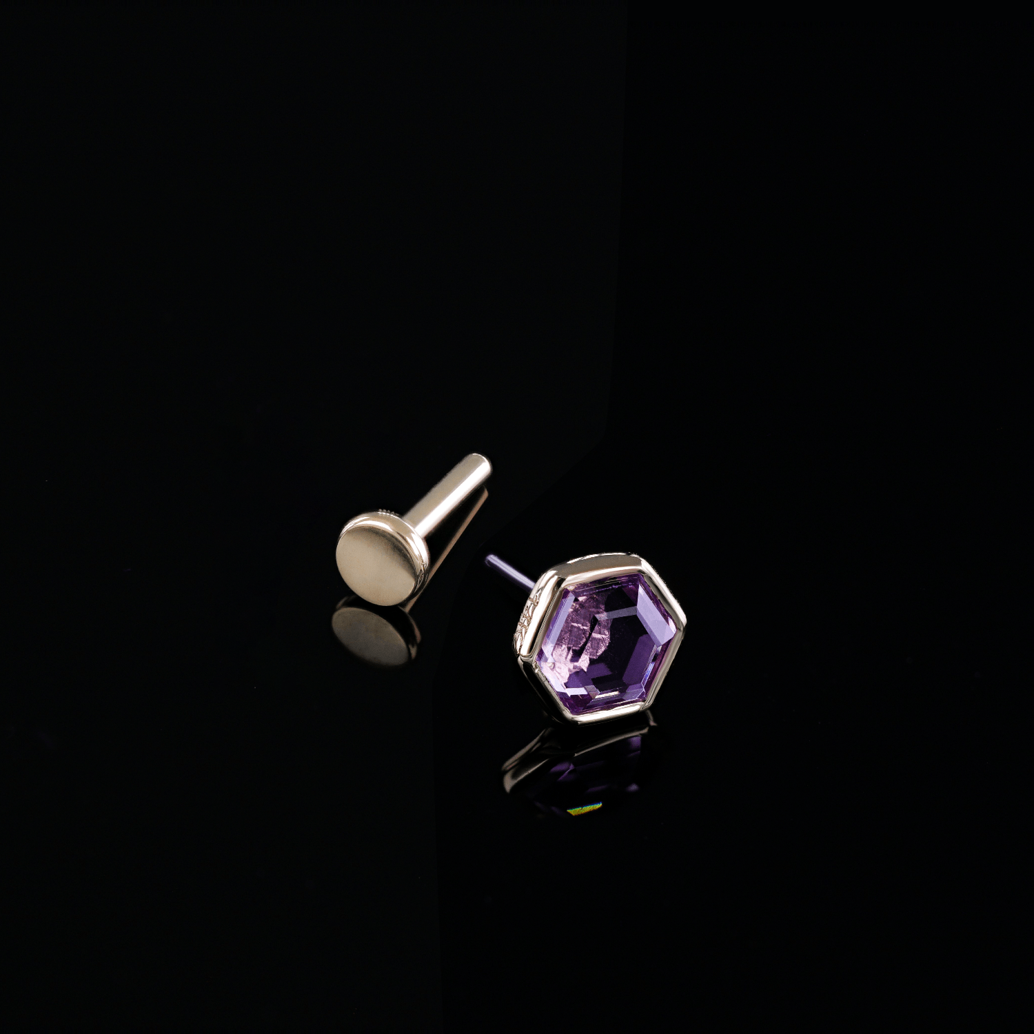 BEATTI Threadless Ends Gold / Amethyst Ela • 14K Gold Hexagon Gemstone Threadless Ends • Amethyst BTEG006 Ela • 14K Gold Hexagon Gemstone Threadless Ends • Amethyst