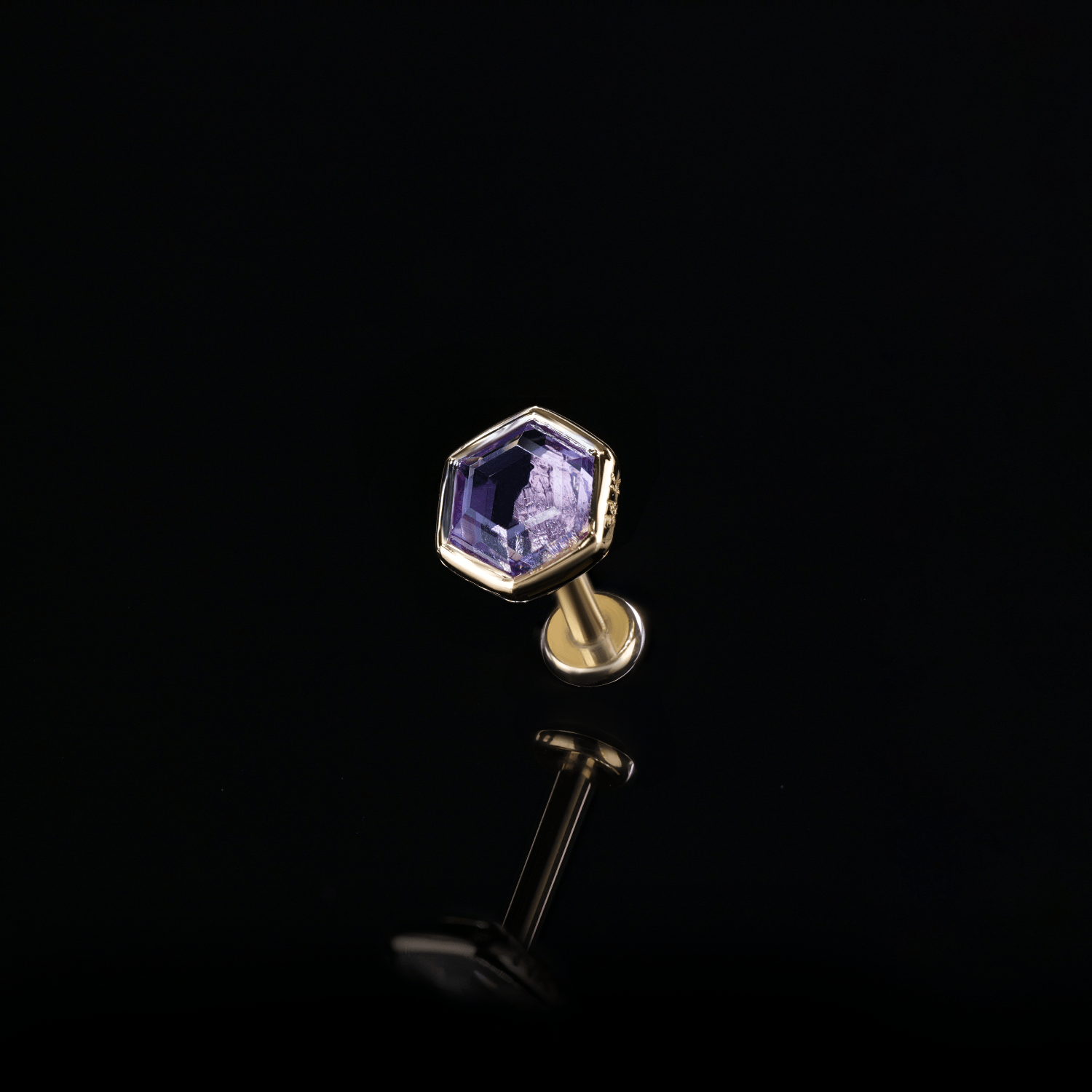 BEATTI Threadless Ends Ela • 14K Gold Hexagon Gemstone Threadless Ends Ela • 14K Gold Hexagon Gemstone Threadless Ends • London Blue Topaz