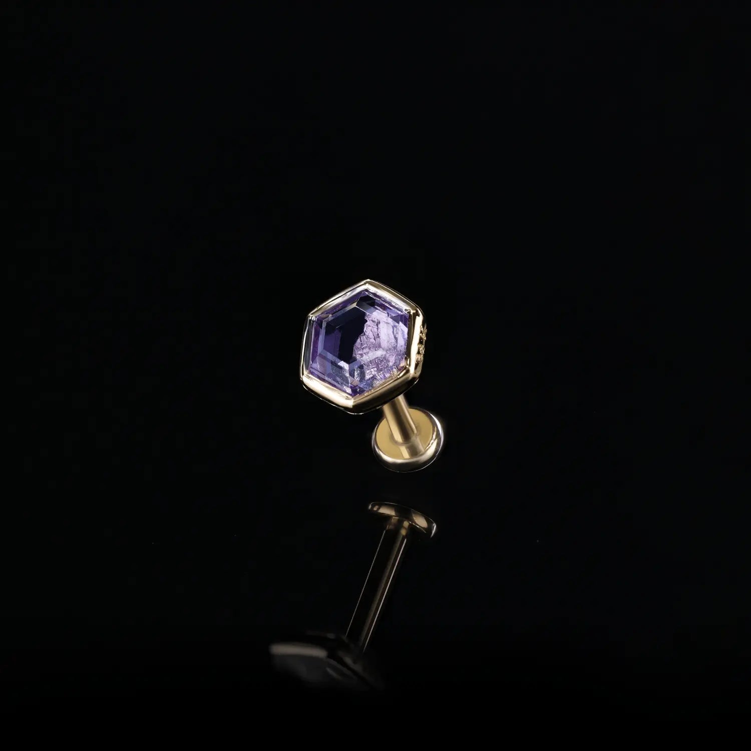 BEATTI Threadless Ends Ela • 14K Gold Hexagon Gemstone Threadless Ends Ela • 14K Gold Hexagon Gemstone Threadless Ends • London Blue Topaz