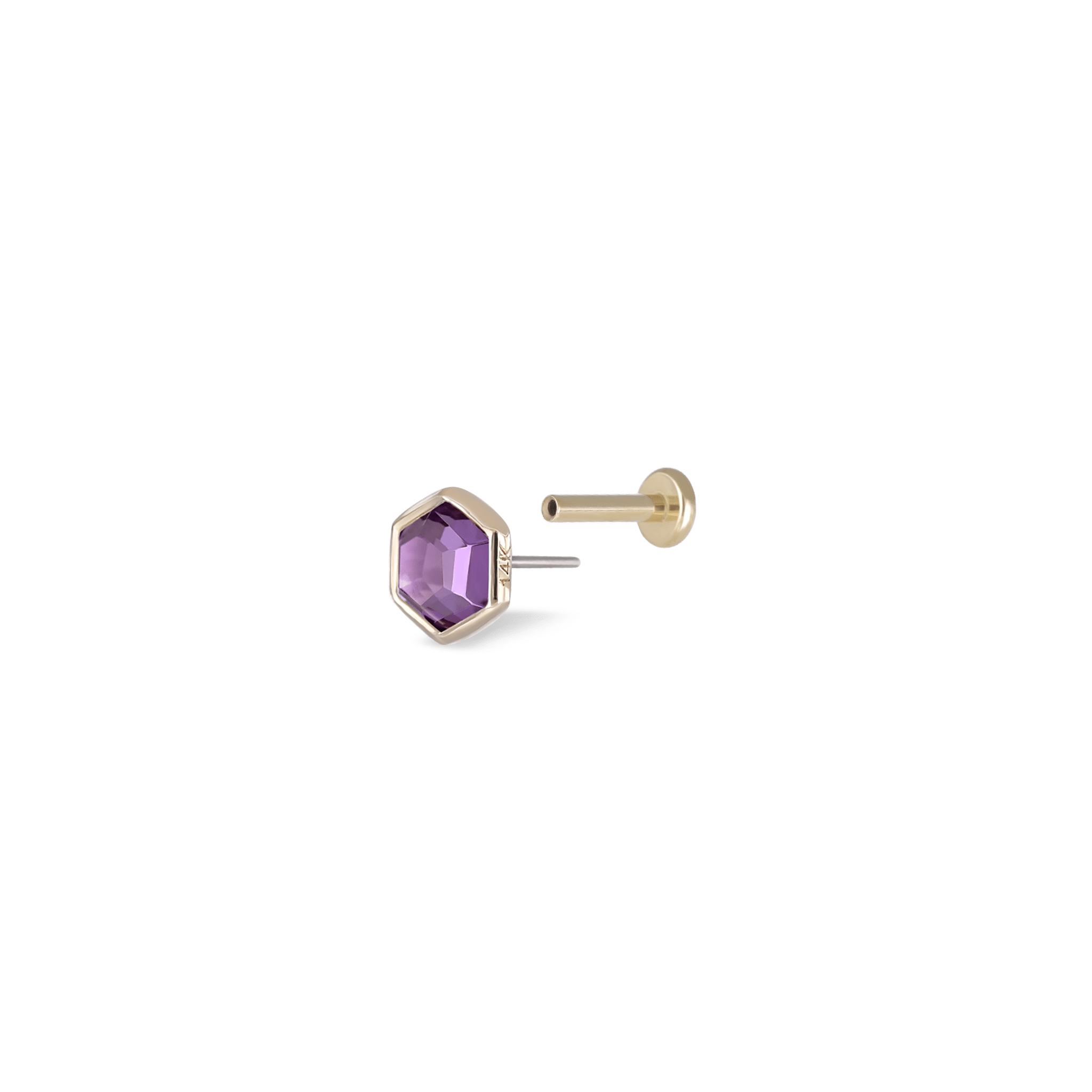 BEATTI Threadless Ends Gold / Amethyst Ela • 14K Gold Hexagon Gemstone Threadless Ends • Amethyst BTEG006 Ela • 14K Gold Hexagon Gemstone Threadless Ends • Amethyst