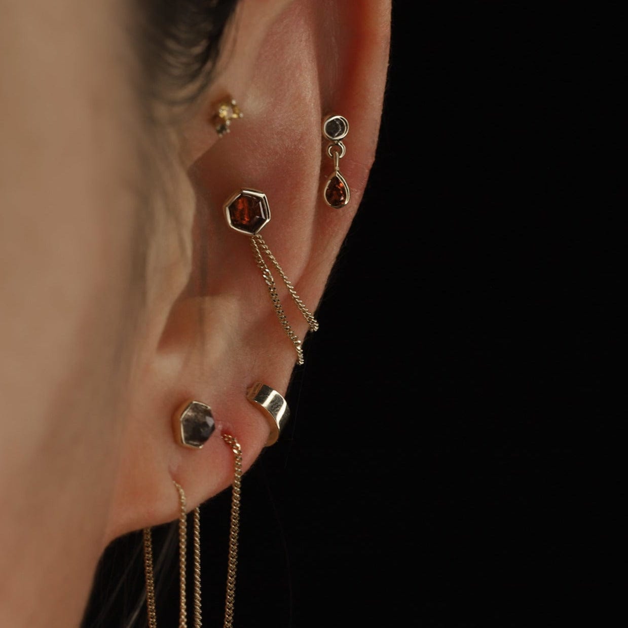 BEATTI Threadless Ends Ela • 14K Gold Hexagon Gemstone Threadless Ends Ela • 14K Gold Hexagon Gemstone Threadless Ends • London Blue Topaz