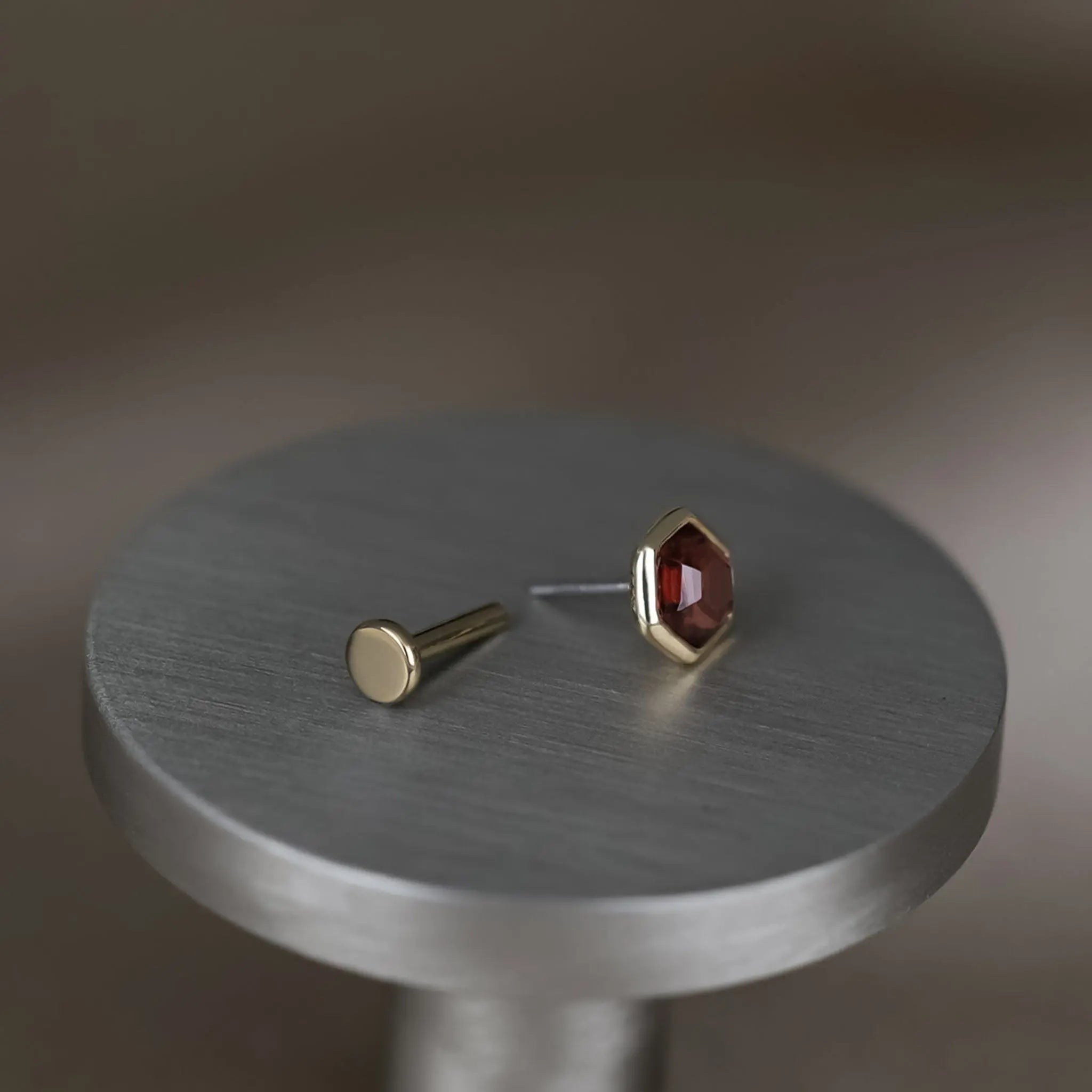 BEATTI Threadless Ends Ela • 14K Gold Hexagon Gemstone Threadless Ends Ela • 14K Gold Hexagon Gemstone Threadless Ends • London Blue Topaz