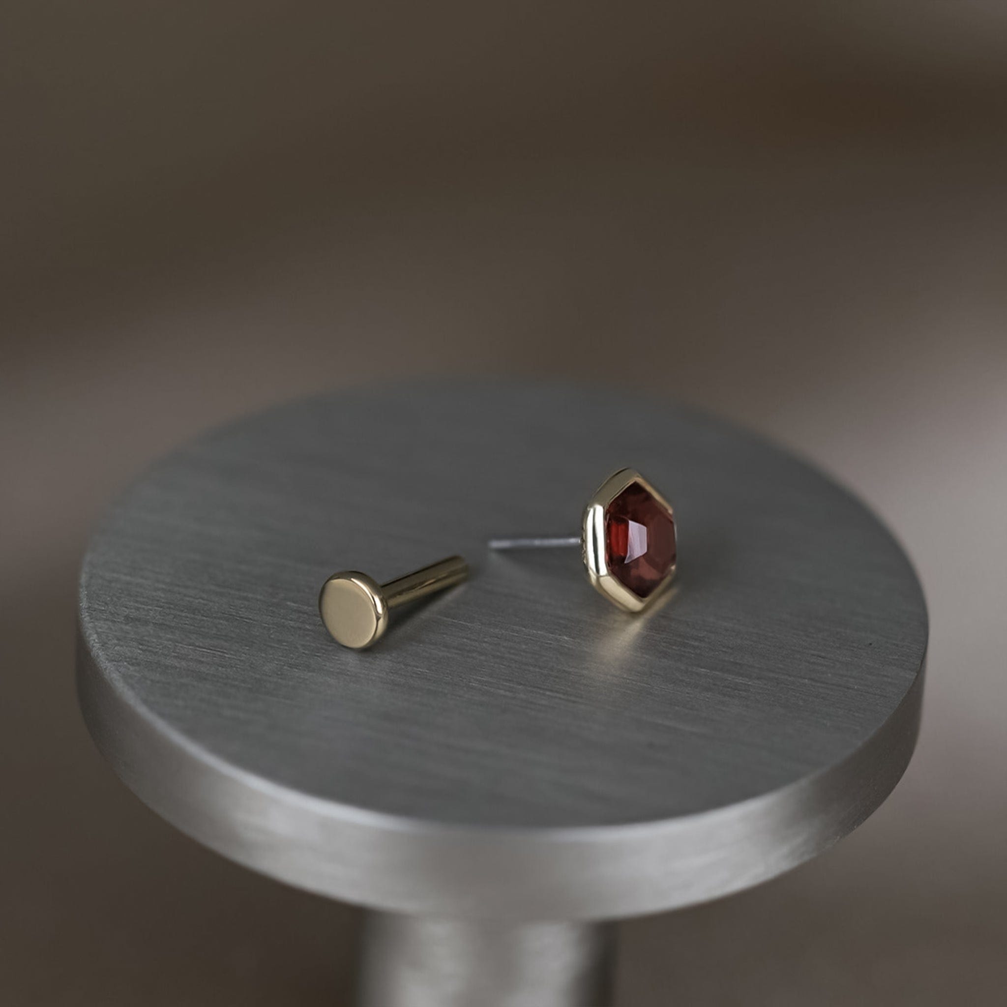 BEATTI Threadless Ends Ela • 14K Gold Hexagon Gemstone Threadless Ends Ela • 14K Gold Hexagon Gemstone Threadless Ends • London Blue Topaz