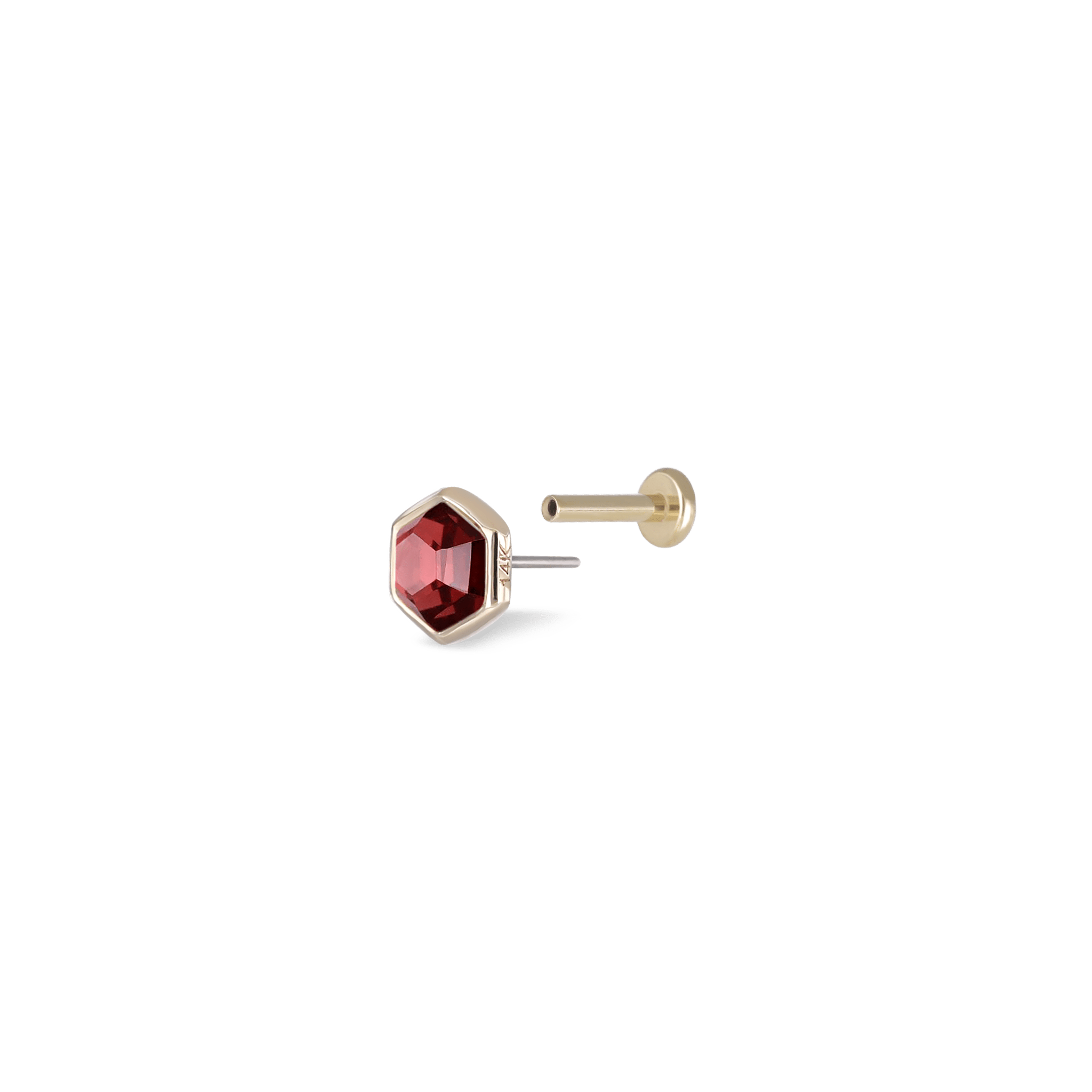 BEATTI Threadless Ends Gold / Garnet Ela • 14K Gold Hexagon Gemstone Threadless Ends • Garnet BTEG006 Ela • 14K Gold Hexagon Gemstone Threadless Ends • Garnet
