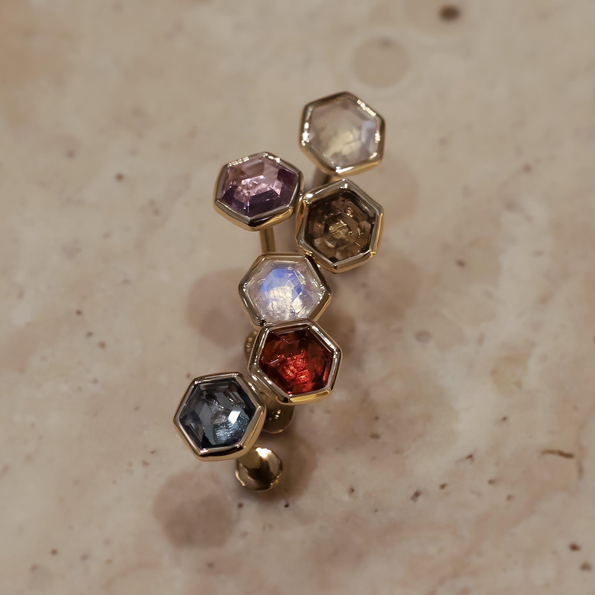 BEATTI Threadless Ends Ela • 14K Gold Hexagon Gemstone Threadless Ends • London Blue Topaz Ela • 14K Gold Hexagon Gemstone Threadless Ends • London Blue Topaz
