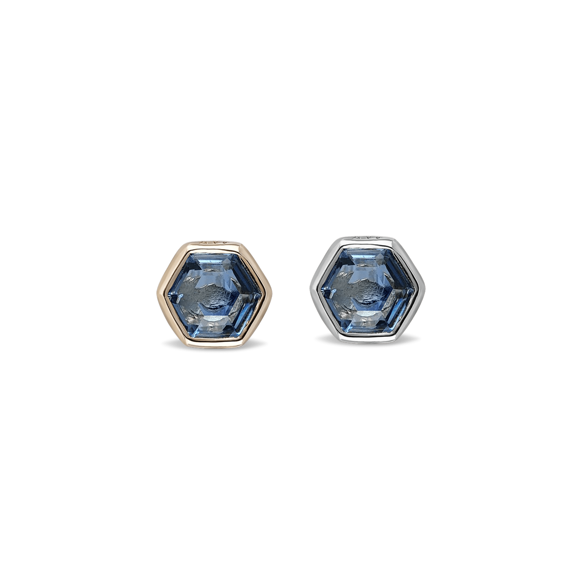 BEATTI Threadless Ends Ela • 14K Gold Hexagon Gemstone Threadless Ends • London Blue Topaz Ela • 14K Gold Hexagon Gemstone Threadless Ends • London Blue Topaz
