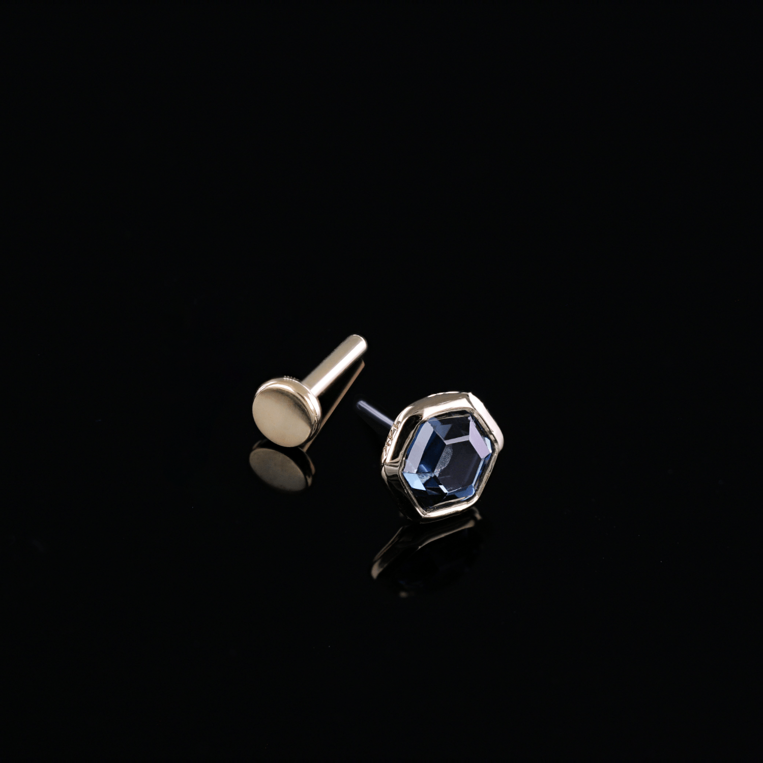 BEATTI Threadless Ends Ela • 14K Gold Hexagon Gemstone Threadless Ends • London Blue Topaz Ela • 14K Gold Hexagon Gemstone Threadless Ends • London Blue Topaz